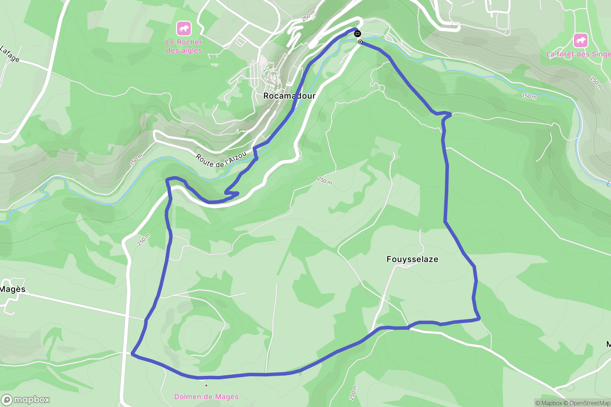 Rocamadour : carte du parcours de randonnée - France