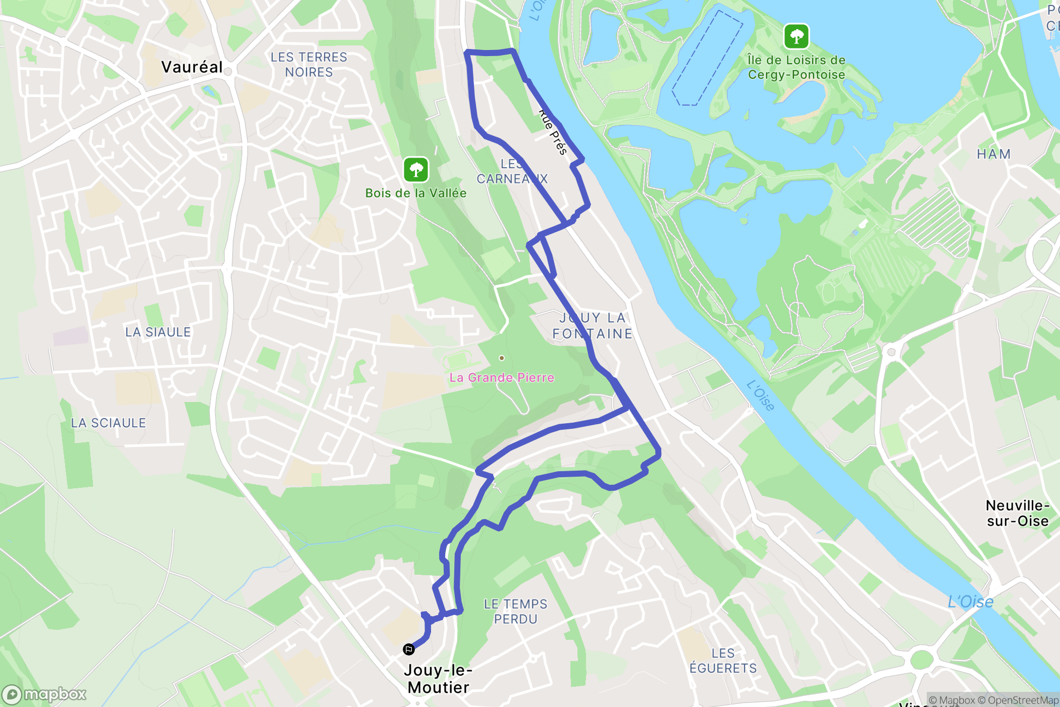 Jouy-le-Moutier : carte du parcours de randonnée - France