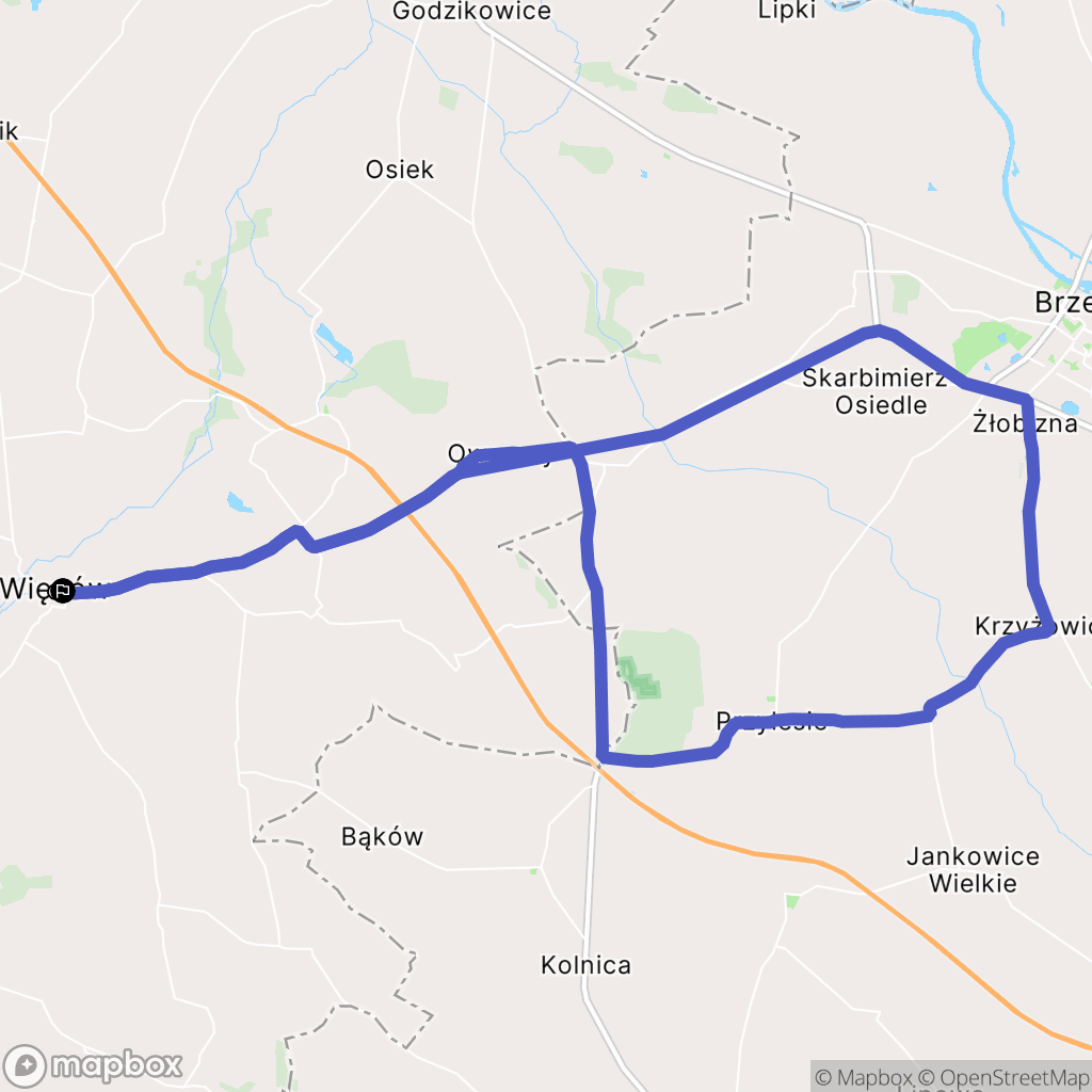 Wiązów: mapa trasy - Poland