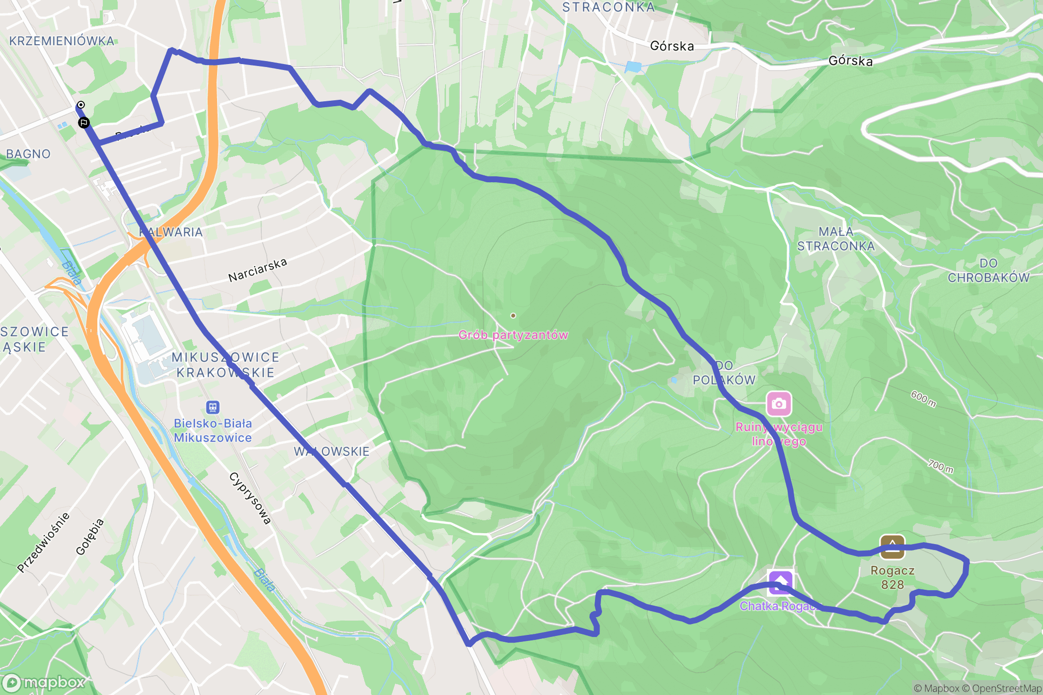 Bielsko-Biała: mapa trasy - Poland