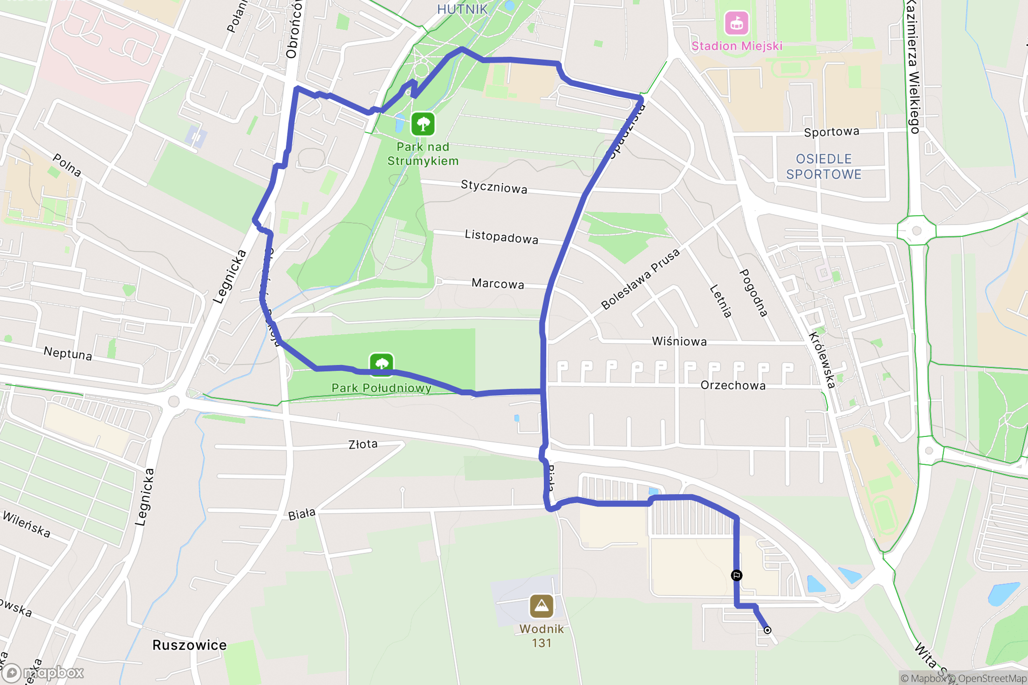 Ruszowice: mapa trasy - Poland