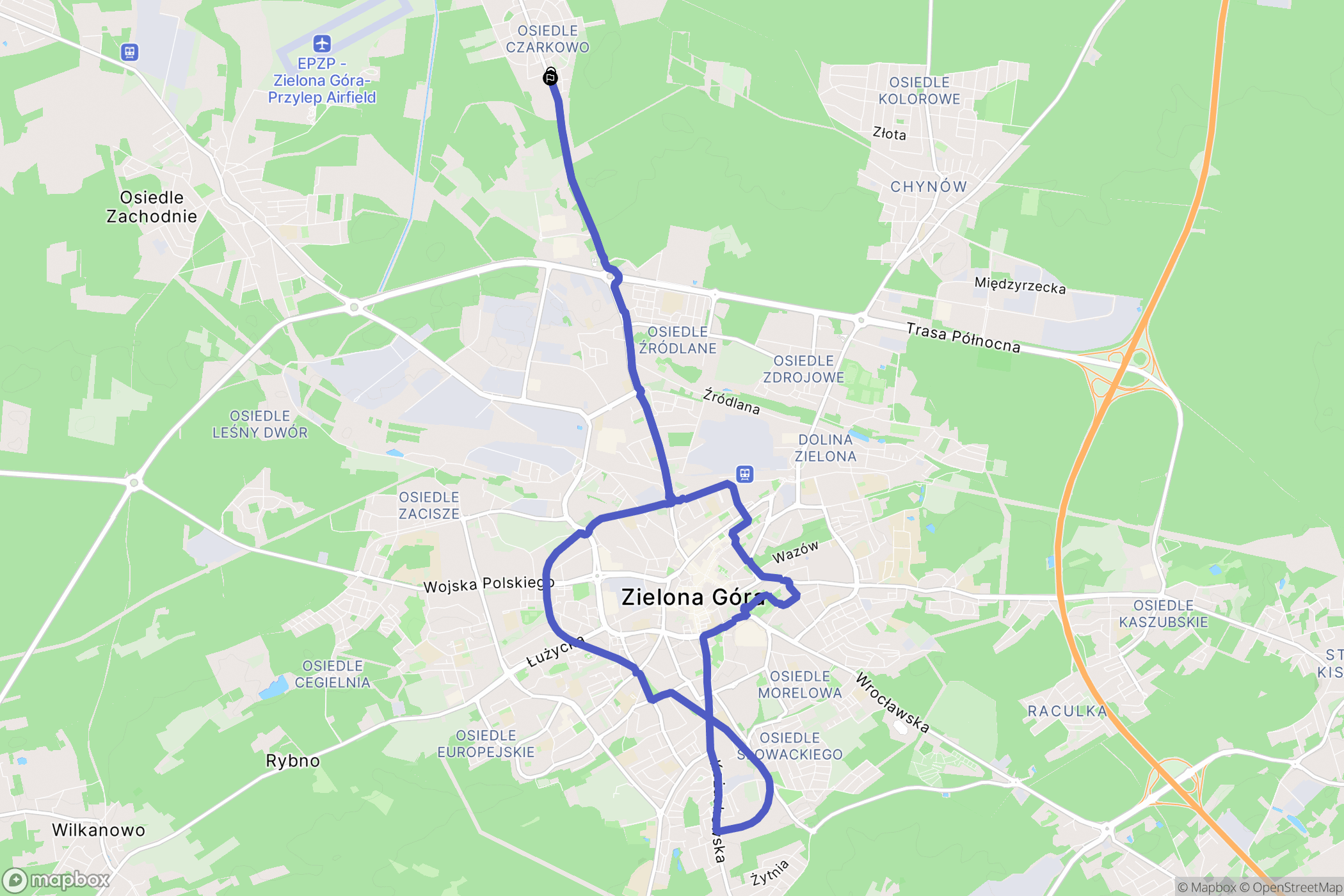 Zielona Góra: mapa trasy - Poland