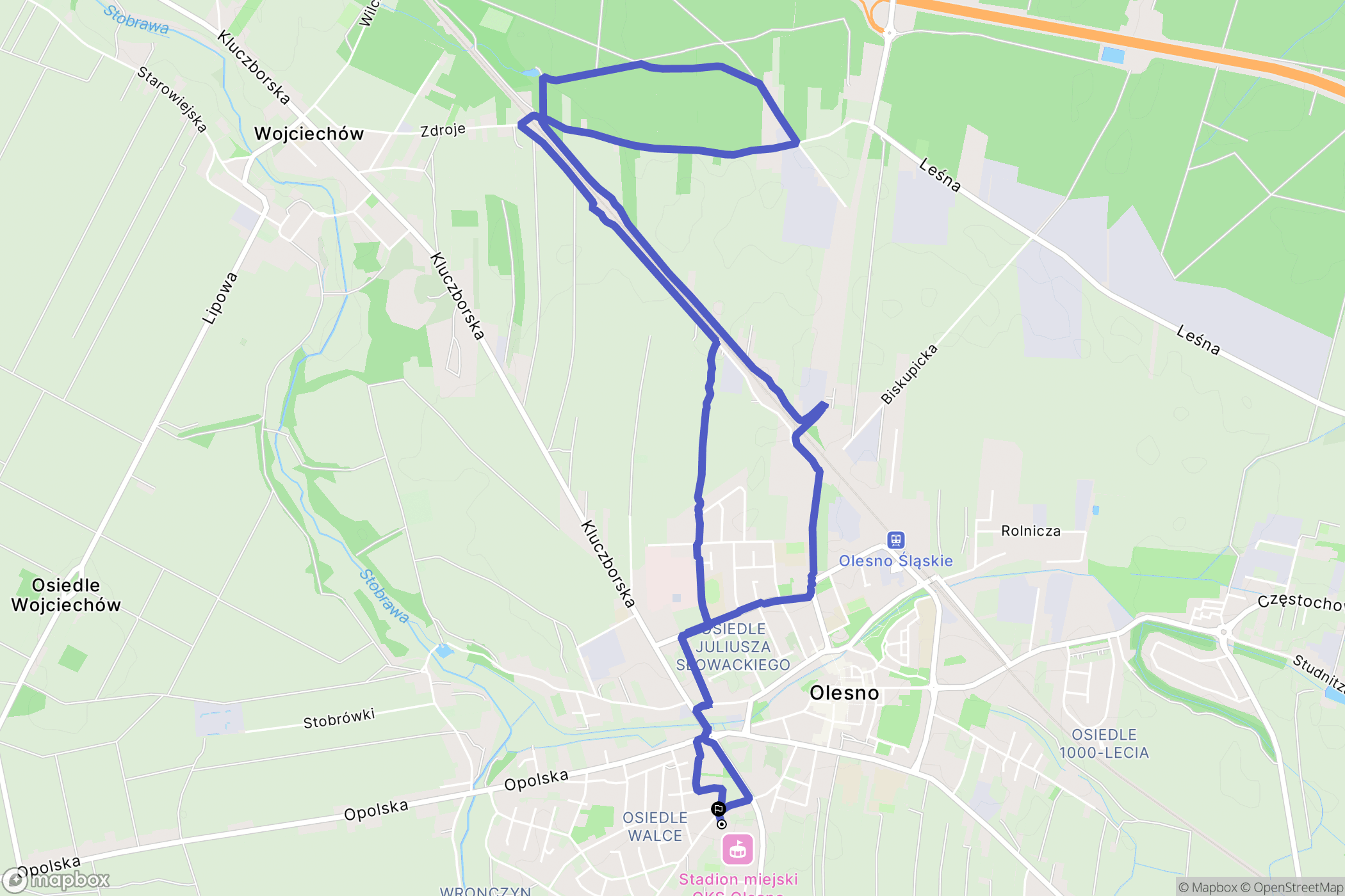 Olesno: mapa trasy - Poland