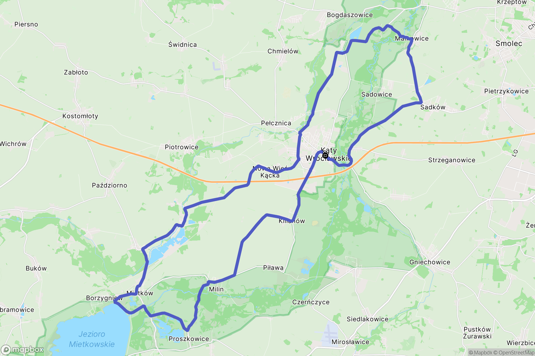 Kąty Wrocławskie: mapa trasy - Poland