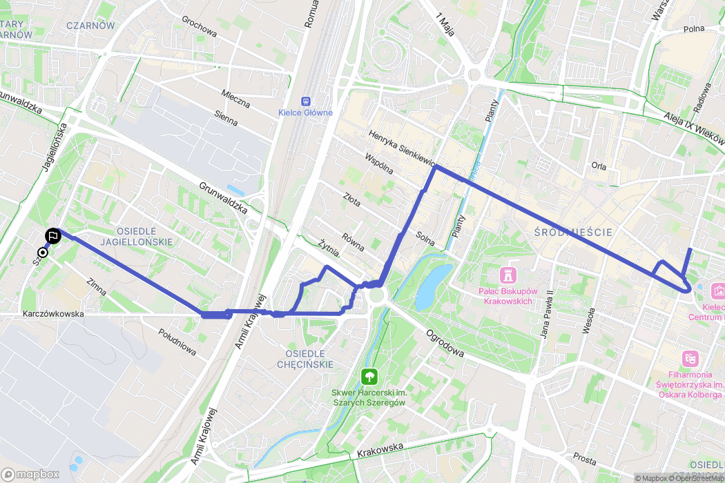 Kielce: mapa trasy - Poland
