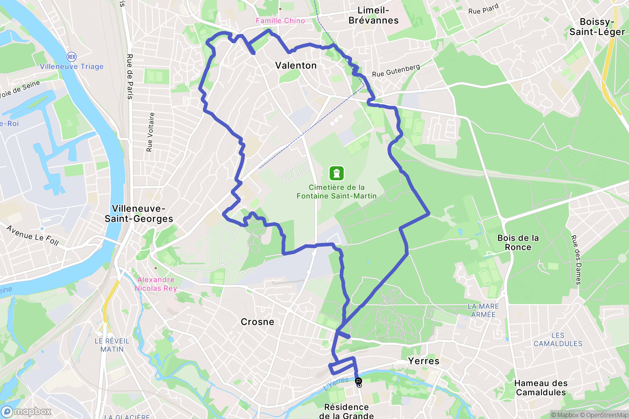 Yerres : carte du parcours de randonnée - France