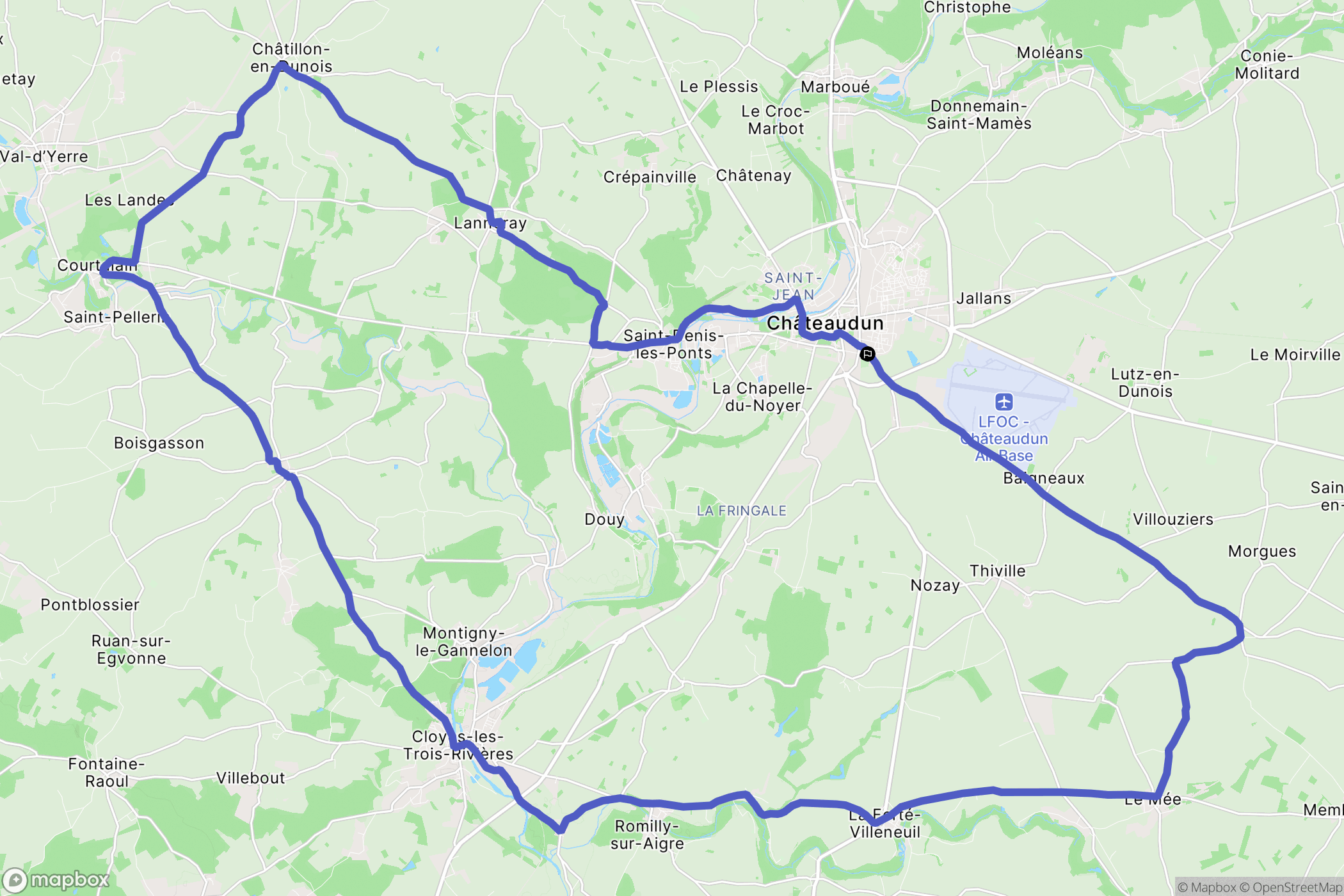 Châteaudun : carte du parcours de randonnée - France