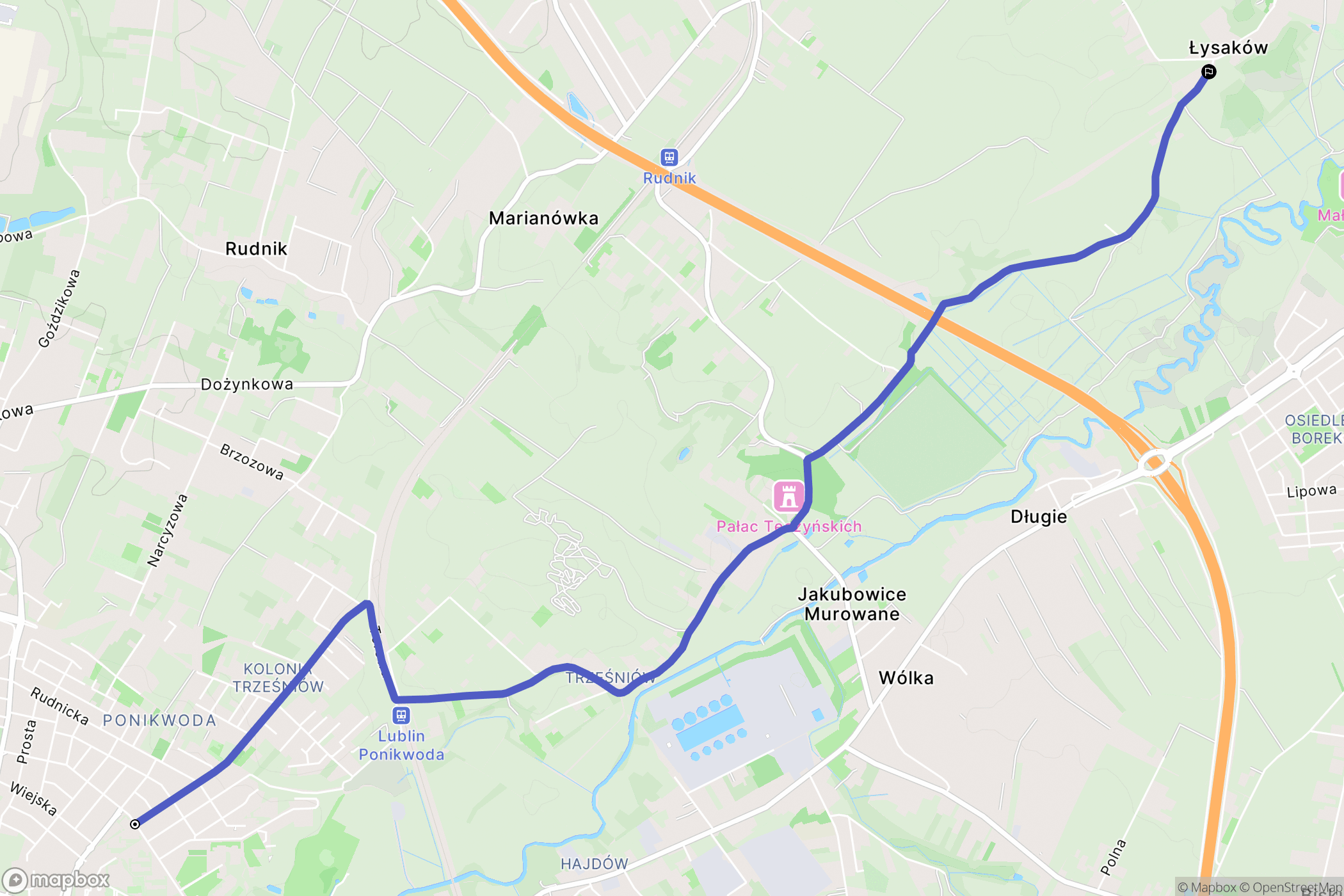 Lublin: mapa trasy - Poland