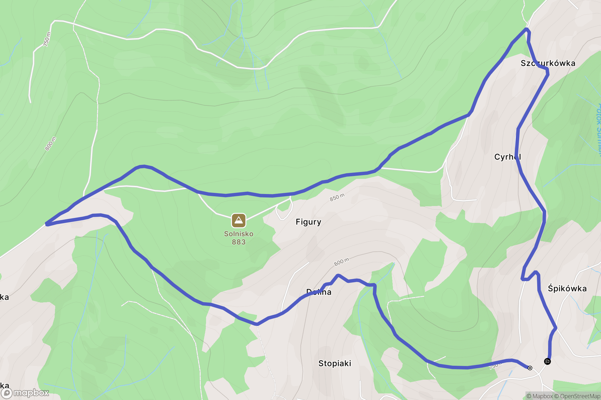 Zawoja: mapa trasy - Poland