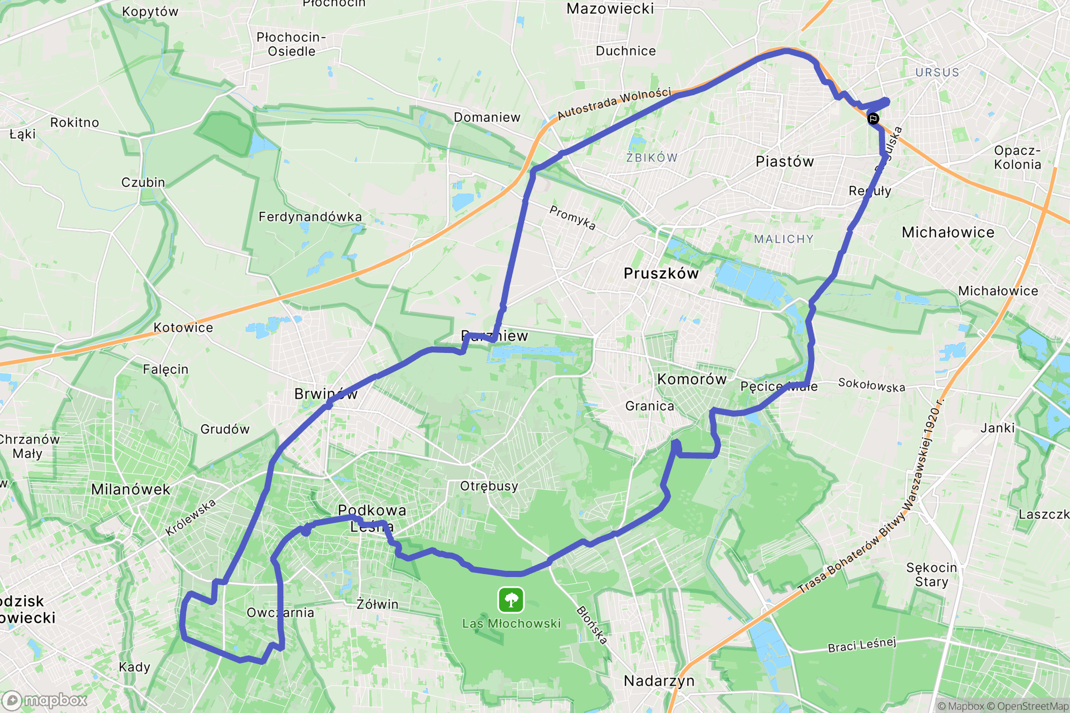 Piastów: mapa trasy - Poland