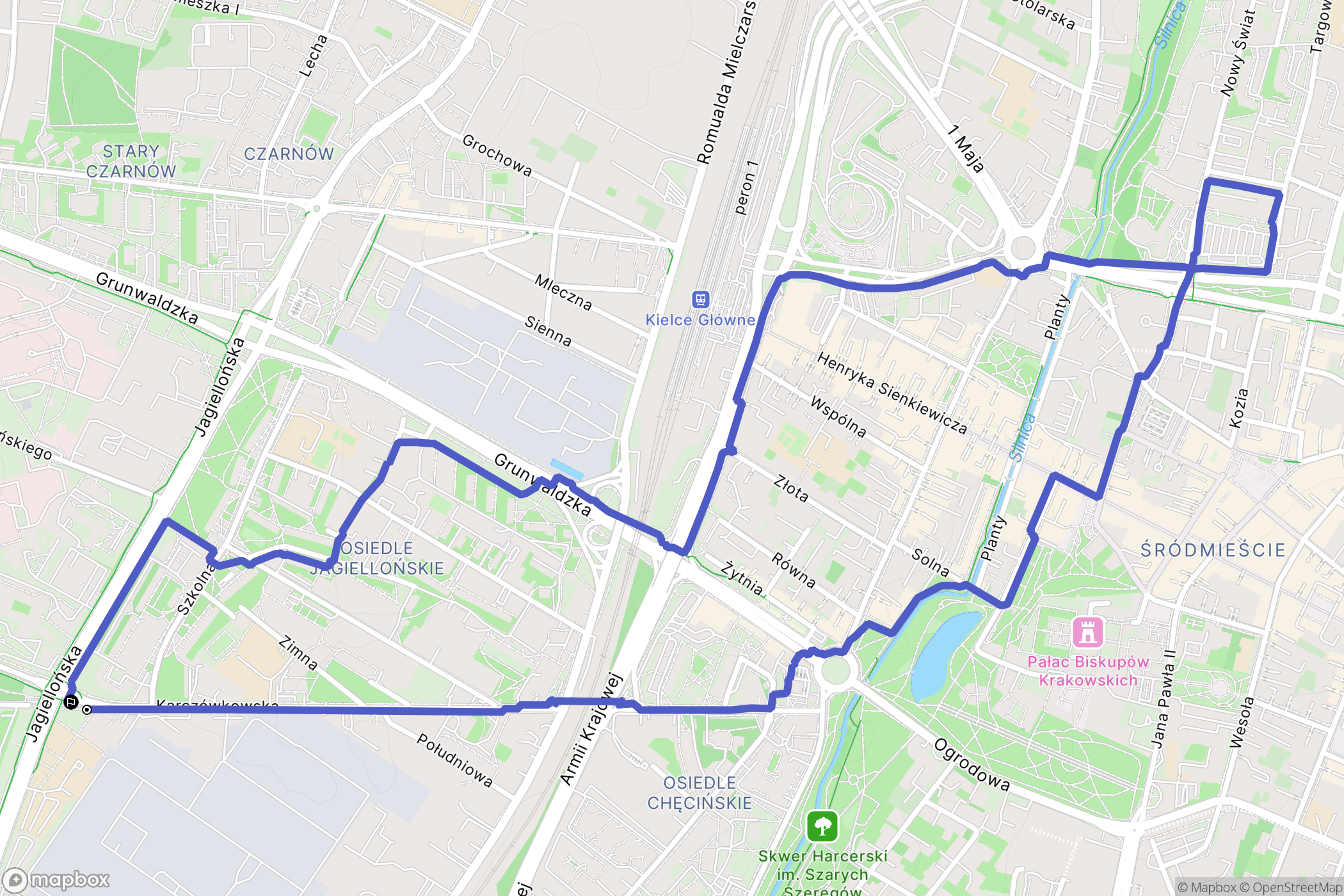 Kielce: mapa trasy - Poland