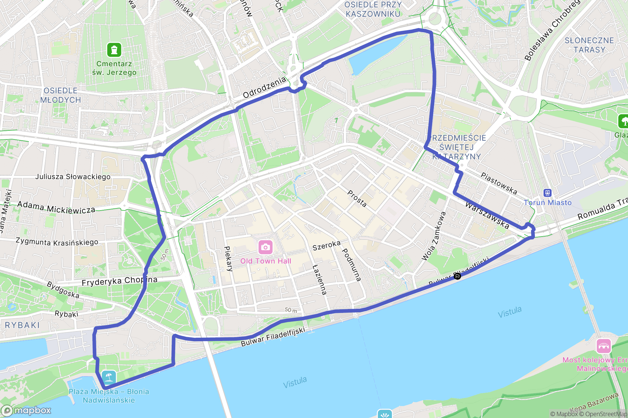 Toruń: mapa trasy - Poland