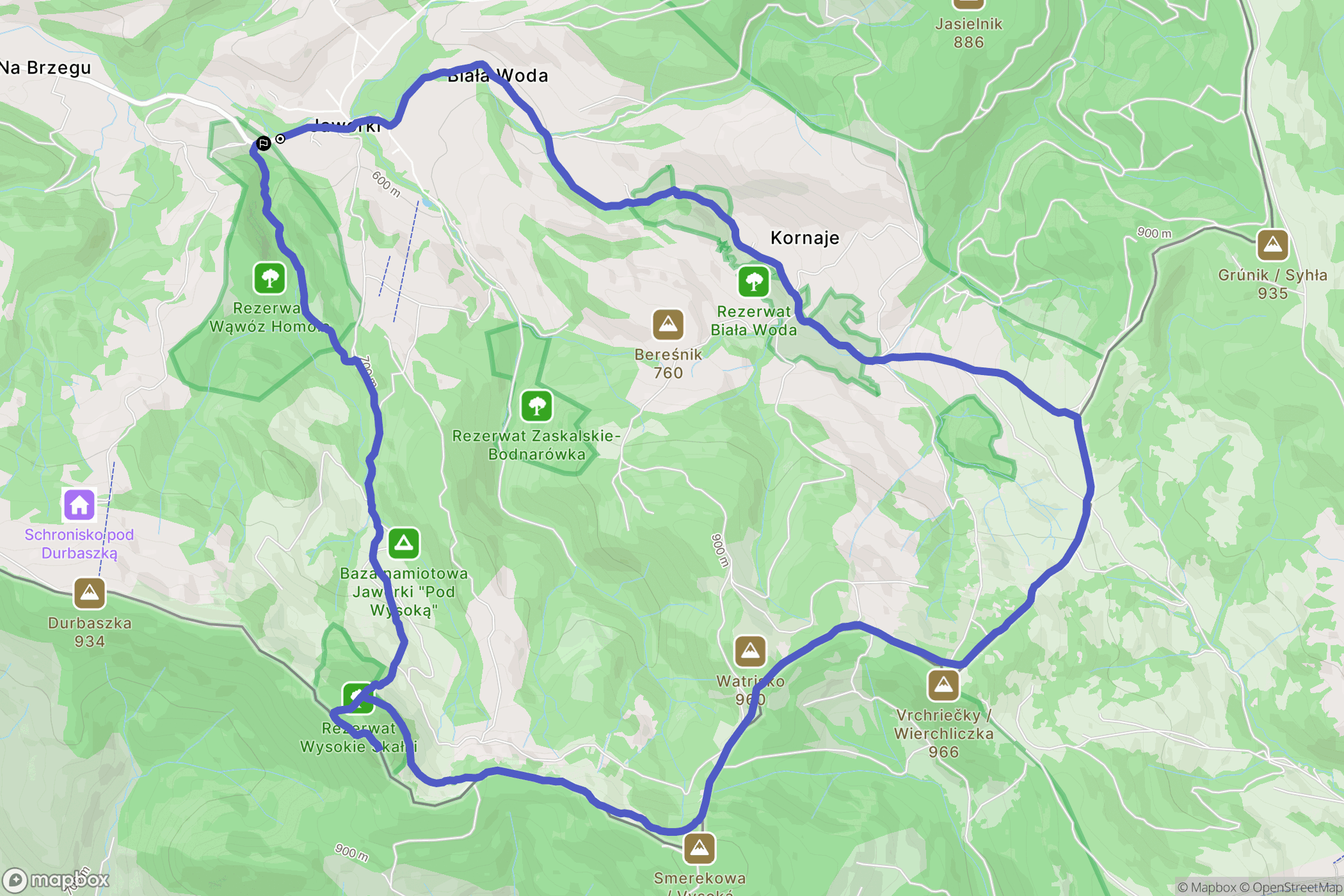 Jaworki: mapa trasy - Poland