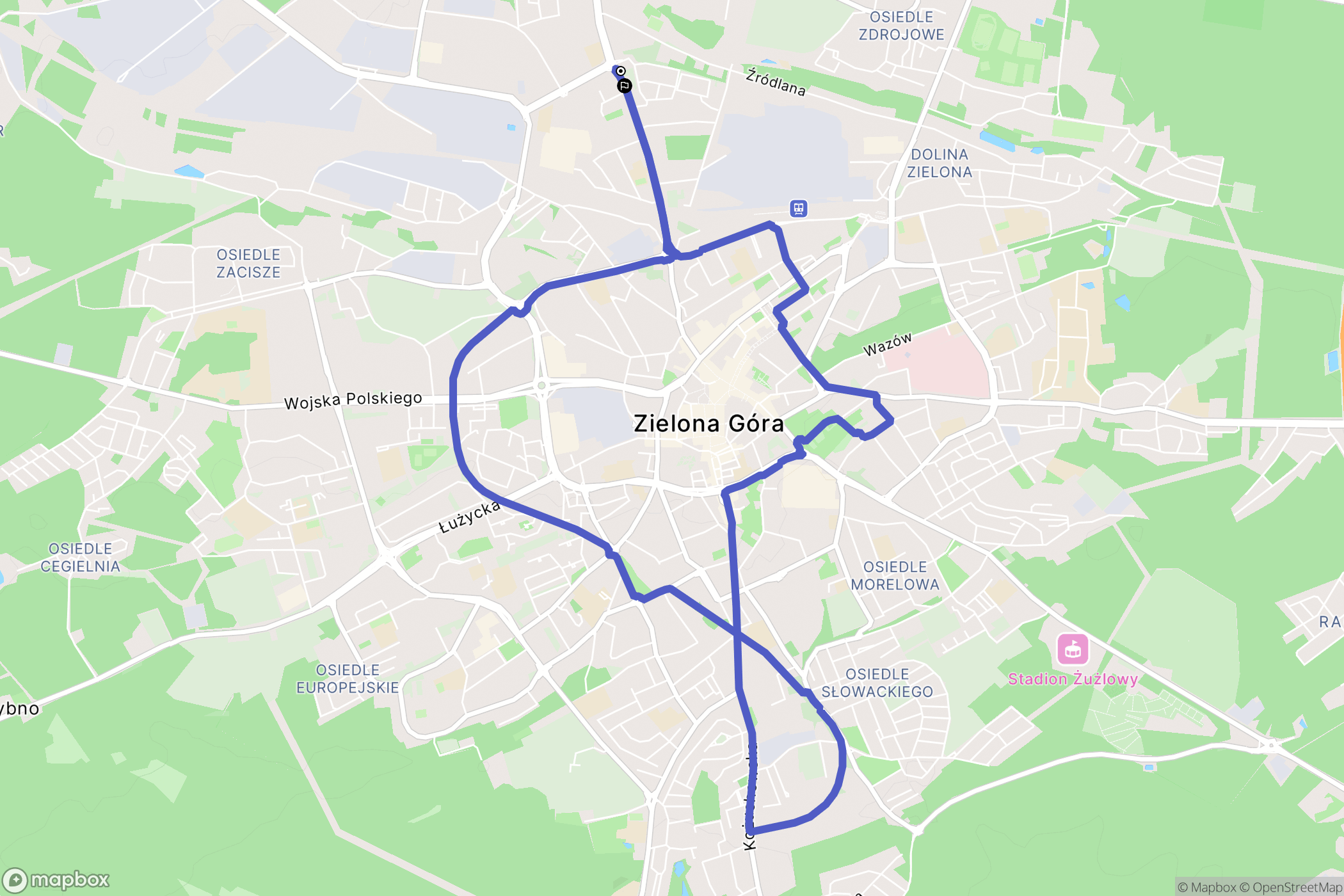 Zielona Góra: mapa trasy - Poland