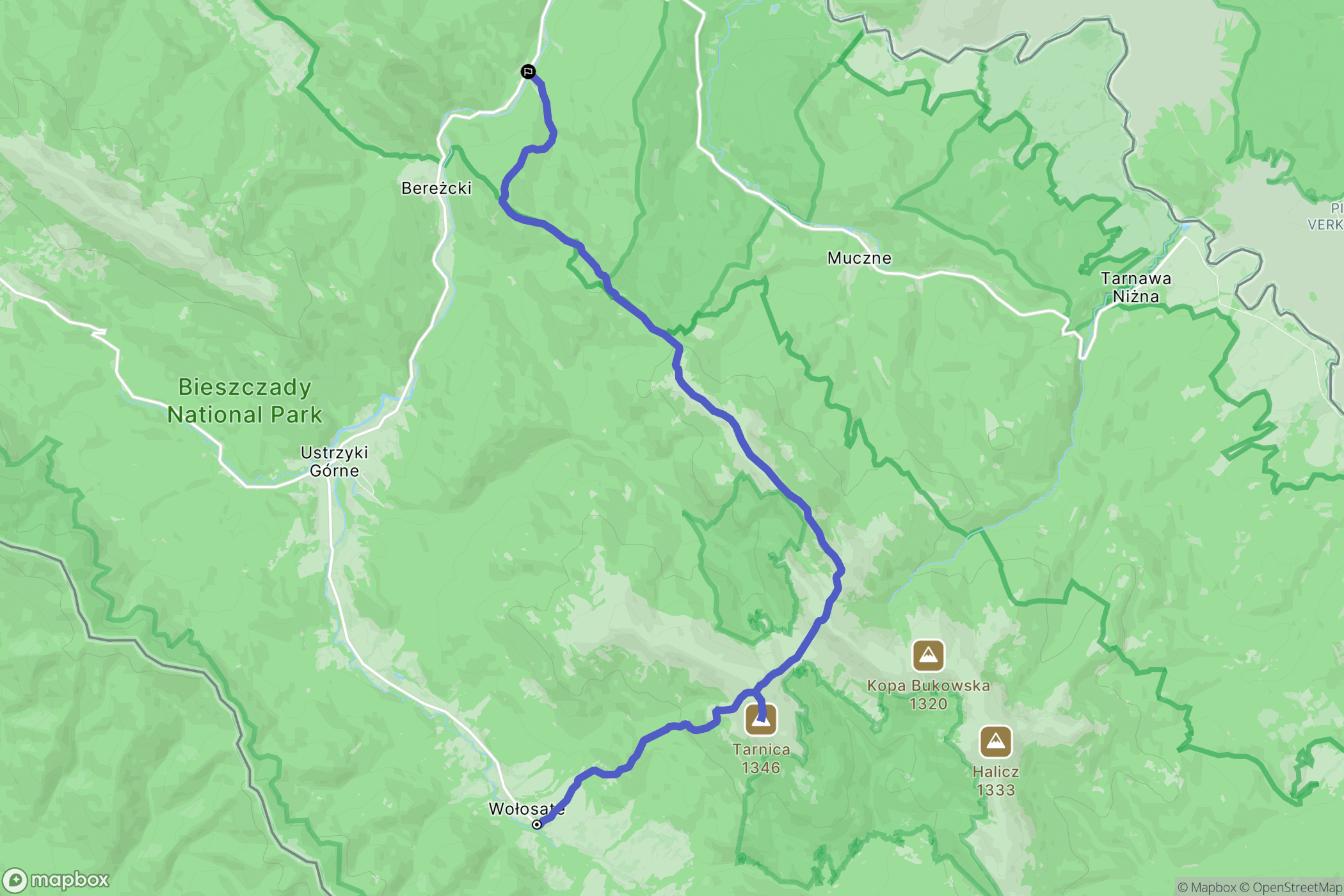 Wołosate: mapa trasy - Poland