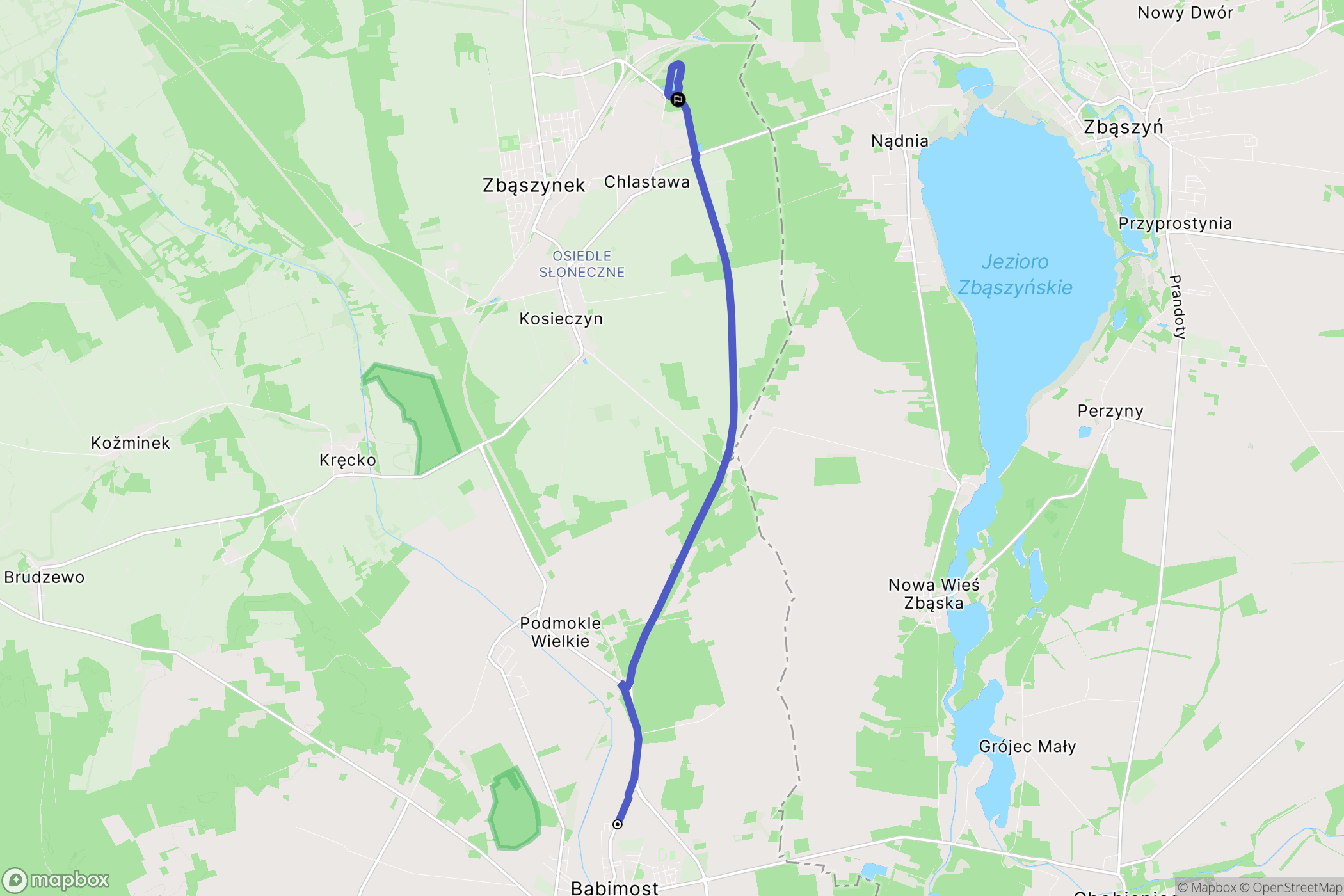 Babimost: mapa trasy - Poland