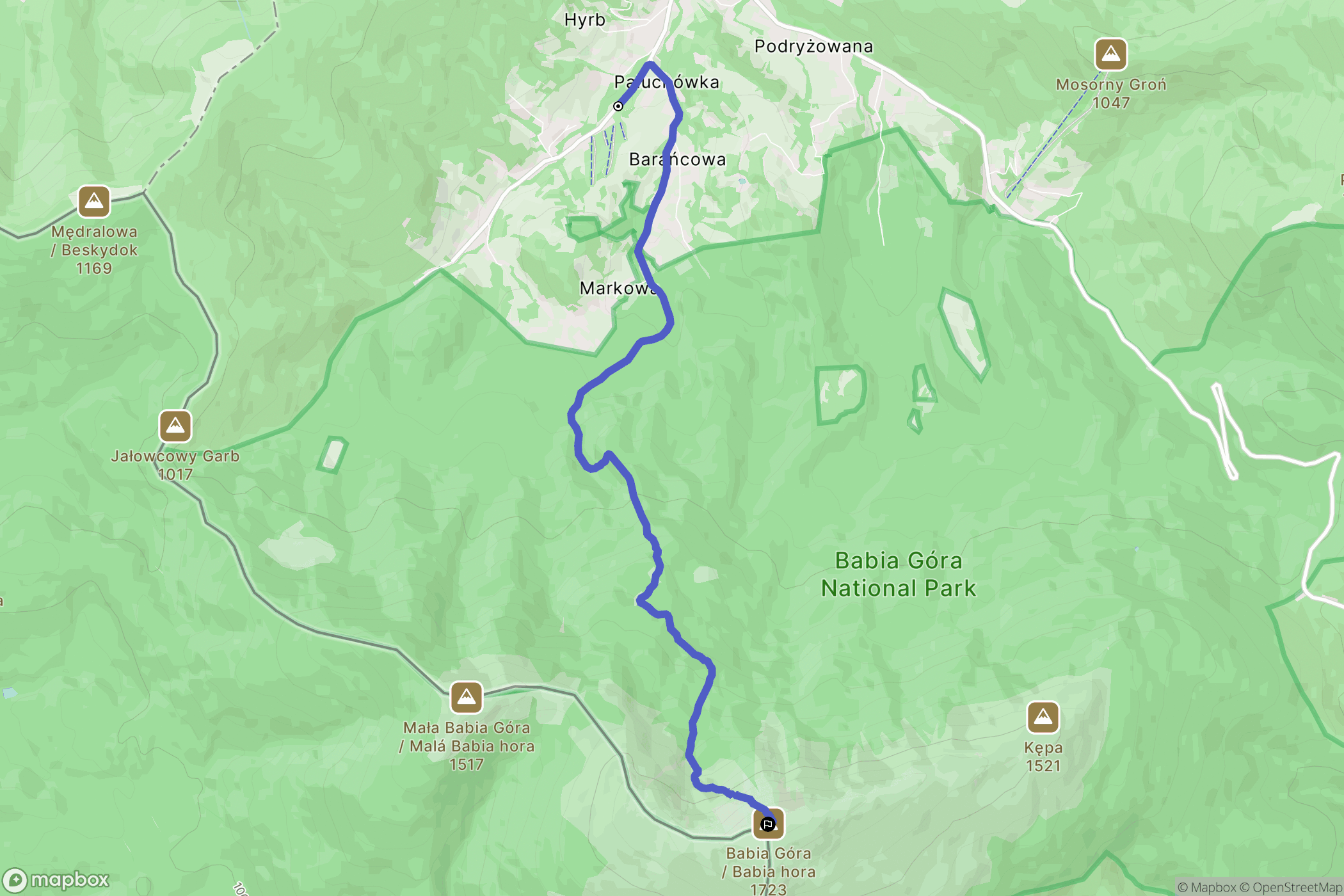Zawoja: mapa trasy - Poland