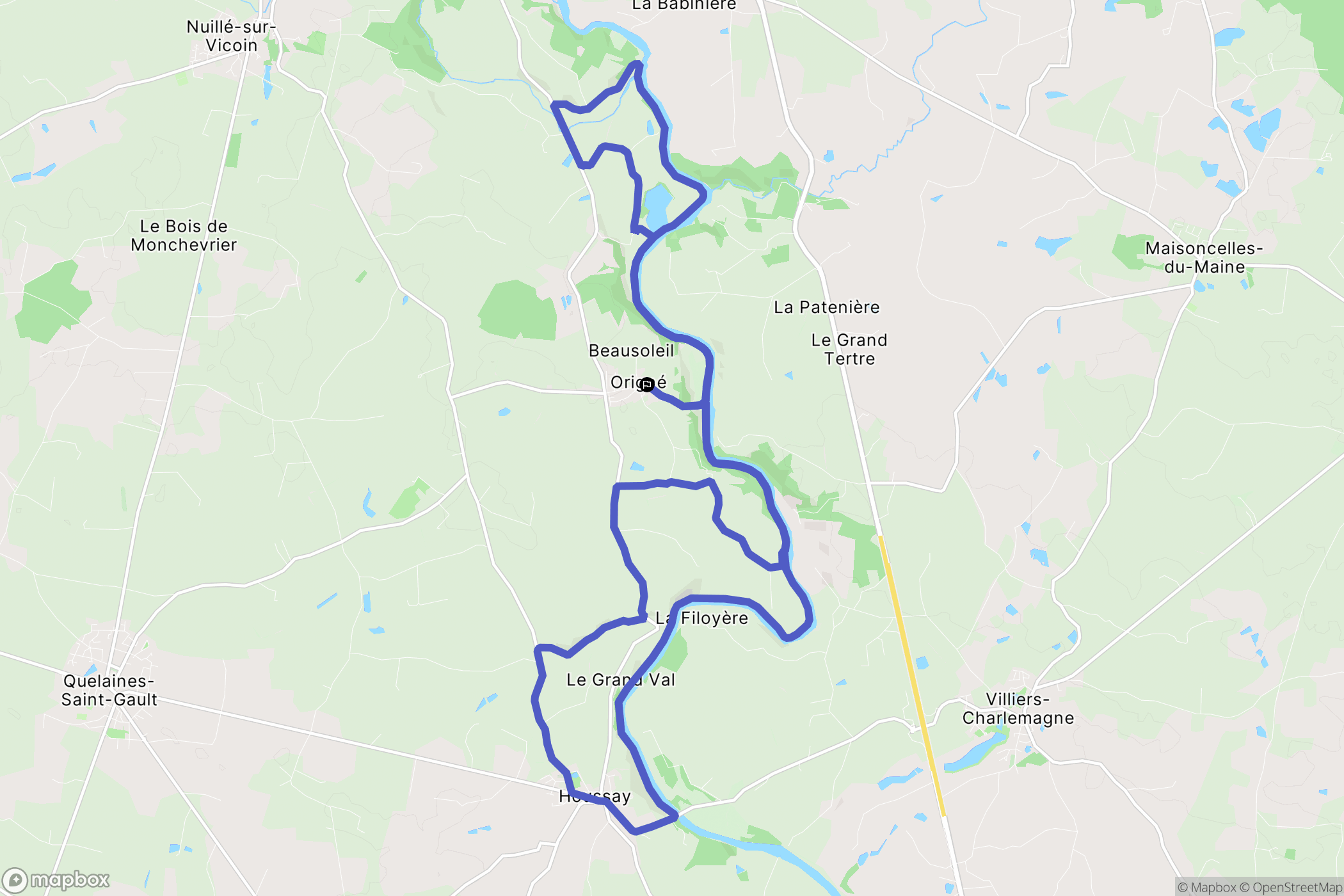 Origne : carte du parcours de randonnée - France