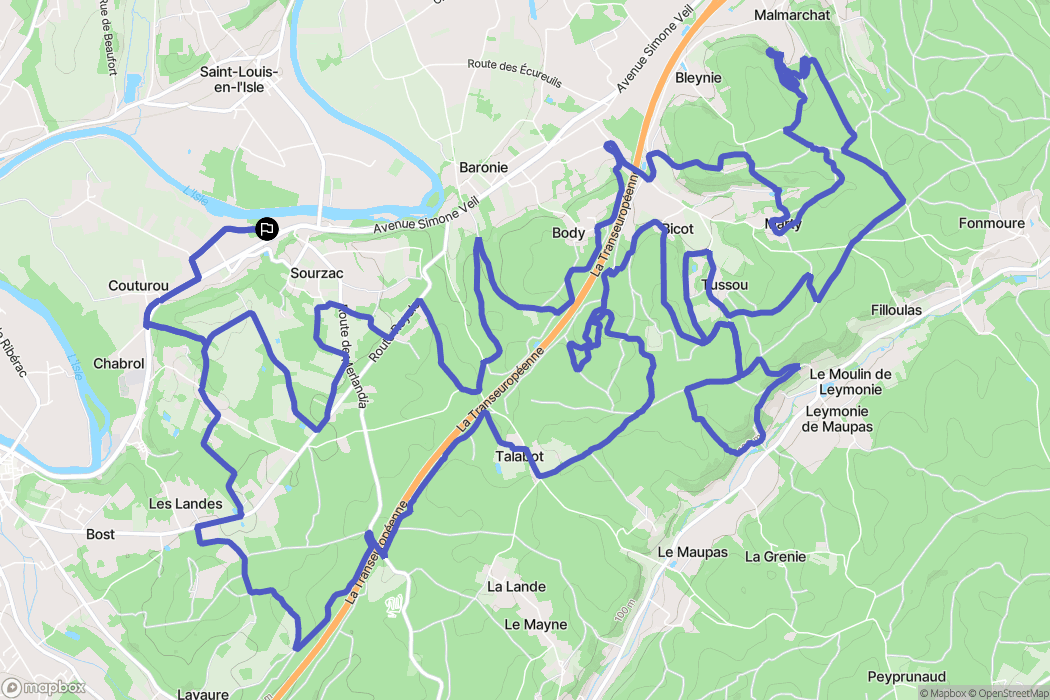 Sourzac : carte du parcours de randonnée - France