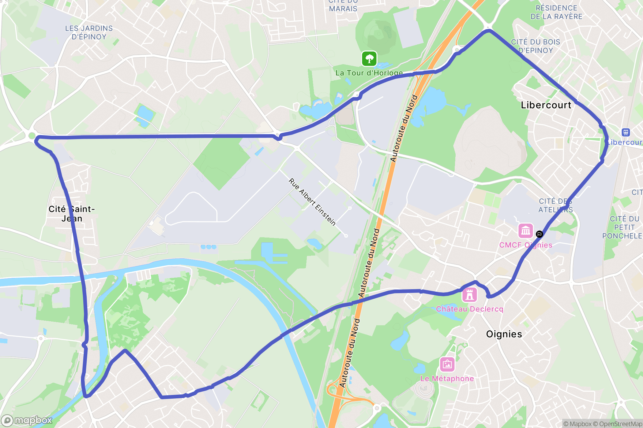 Oignies : carte du parcours de randonnée - France
