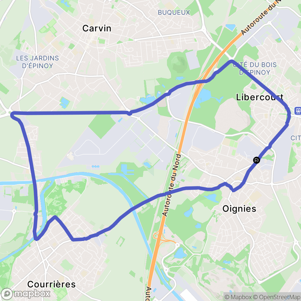 Oignies : carte du parcours de randonnée - France
