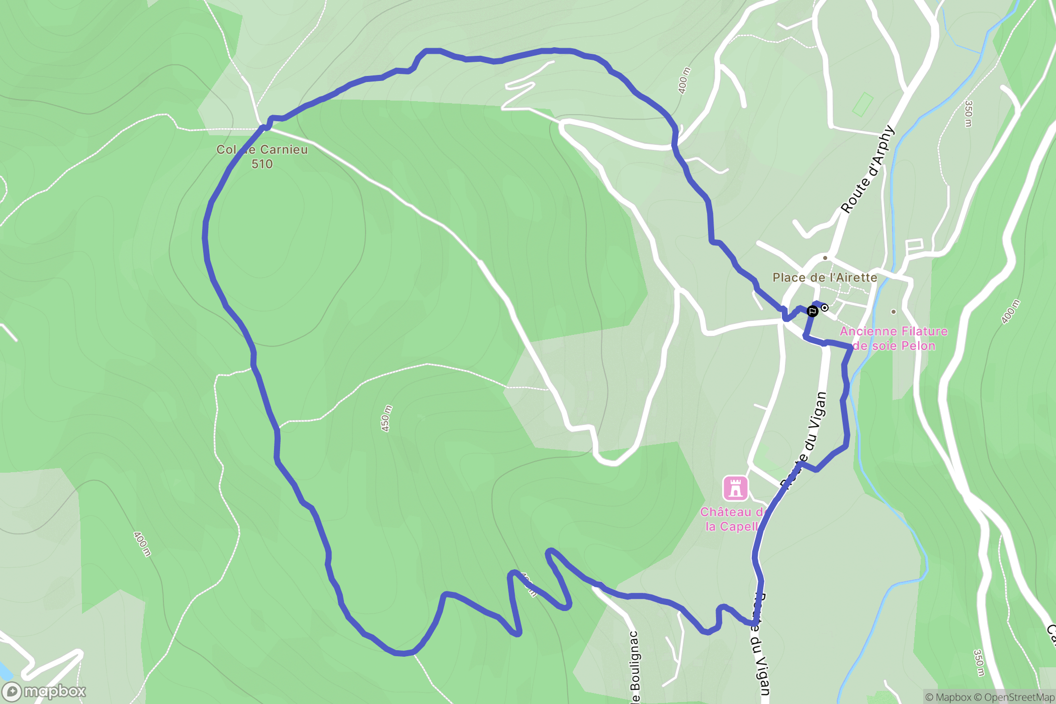 Aulas : carte du parcours de randonnée - France