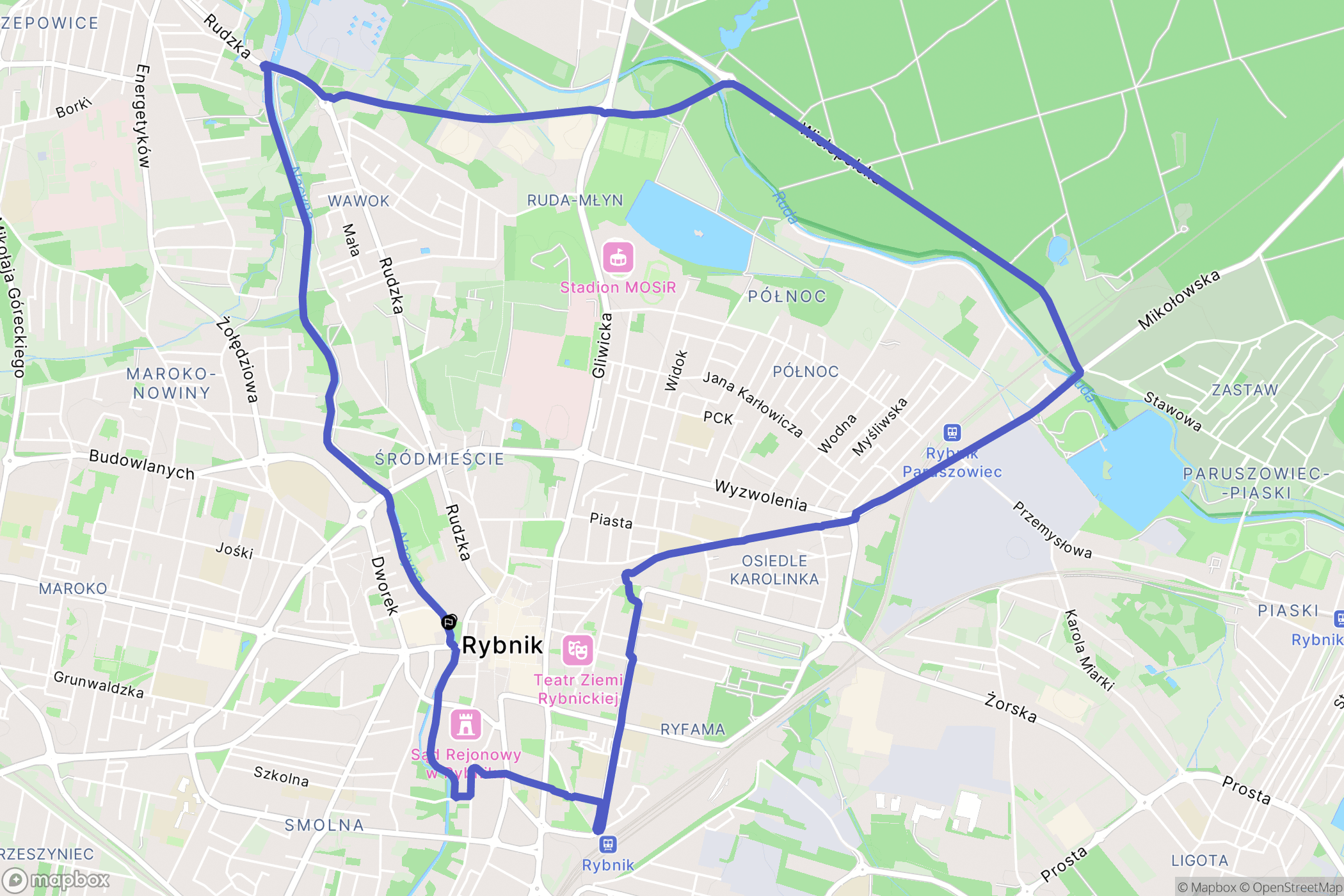 Rybnik: mapa trasy - Poland