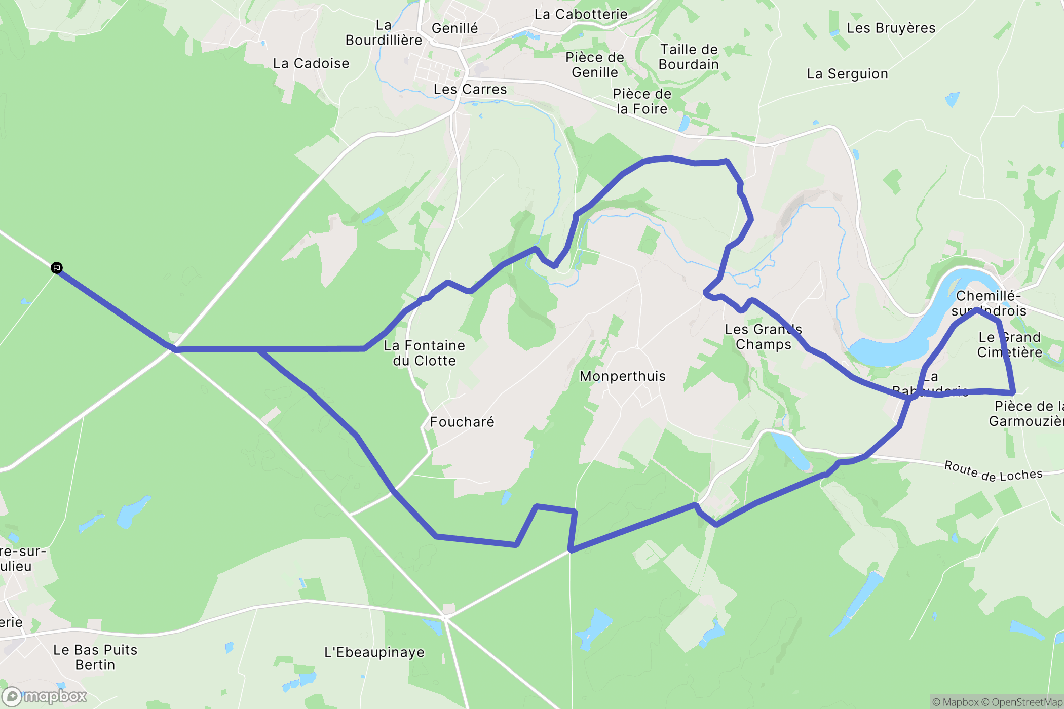 Ferrière-sur-Beaulieu : carte du parcours de randonnée - France