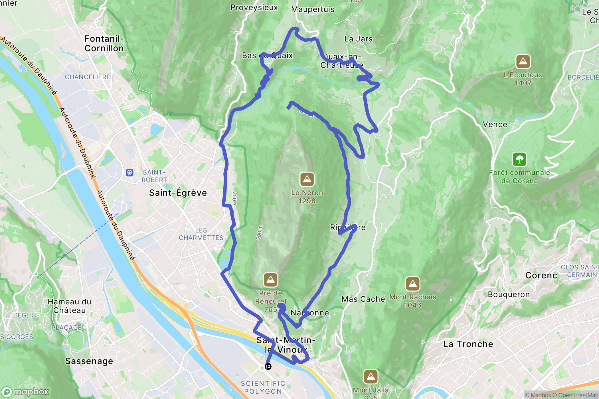 Grenoble : carte du parcours de randonnée - France