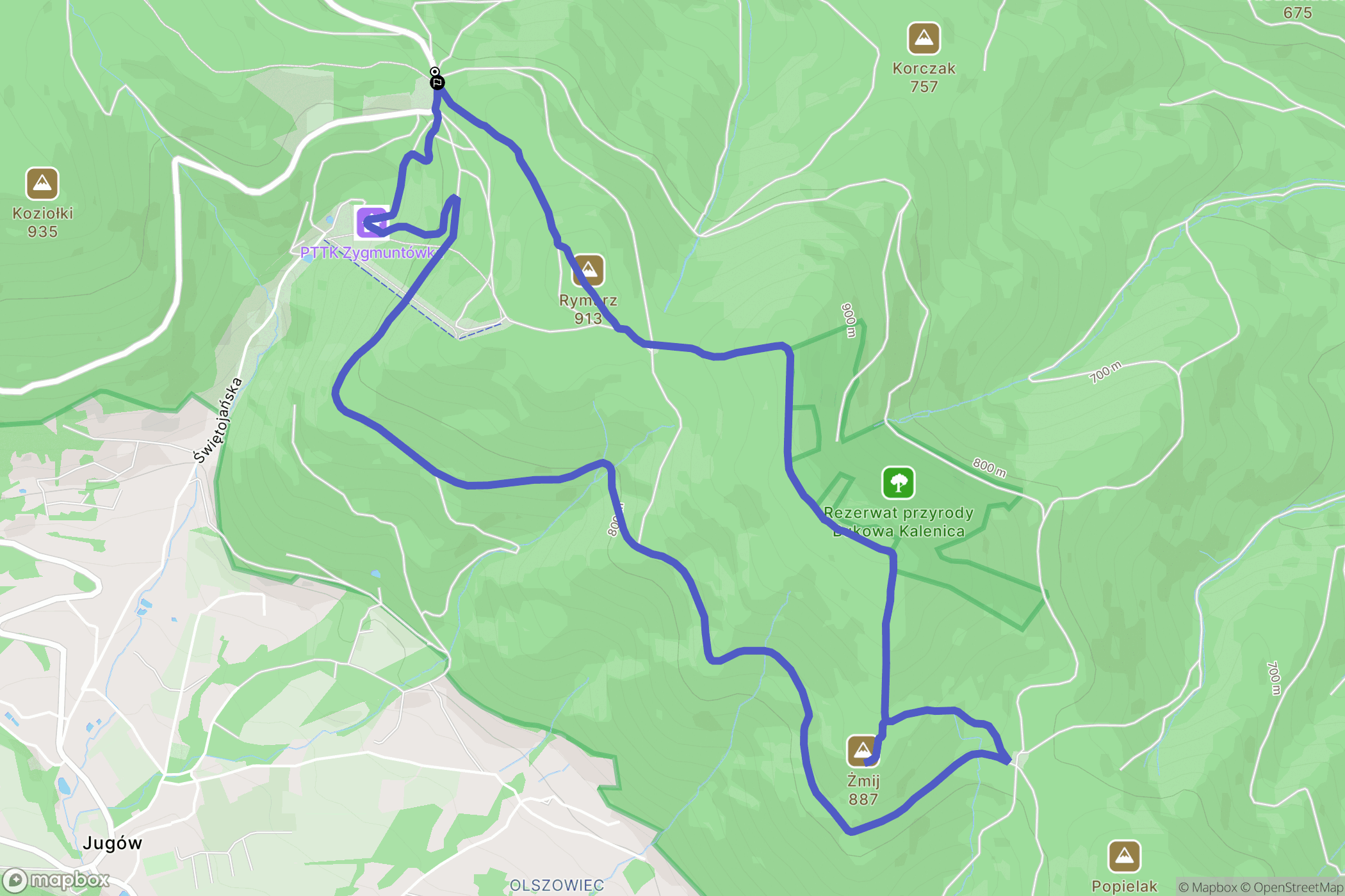 Jugów: mapa trasy - Poland