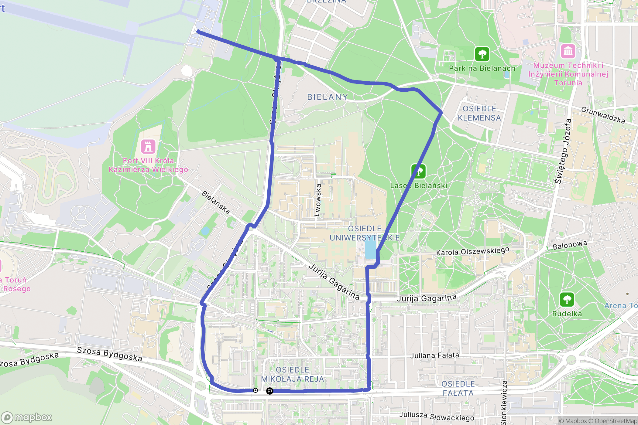 Toruń: mapa trasy - Poland