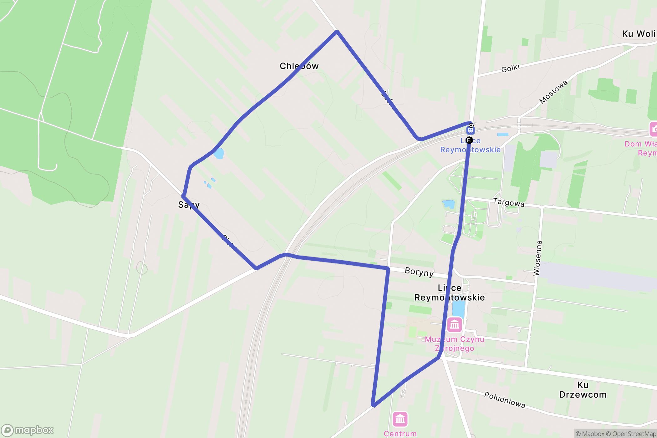 Lipce Reymontowskie: mapa trasy - Poland