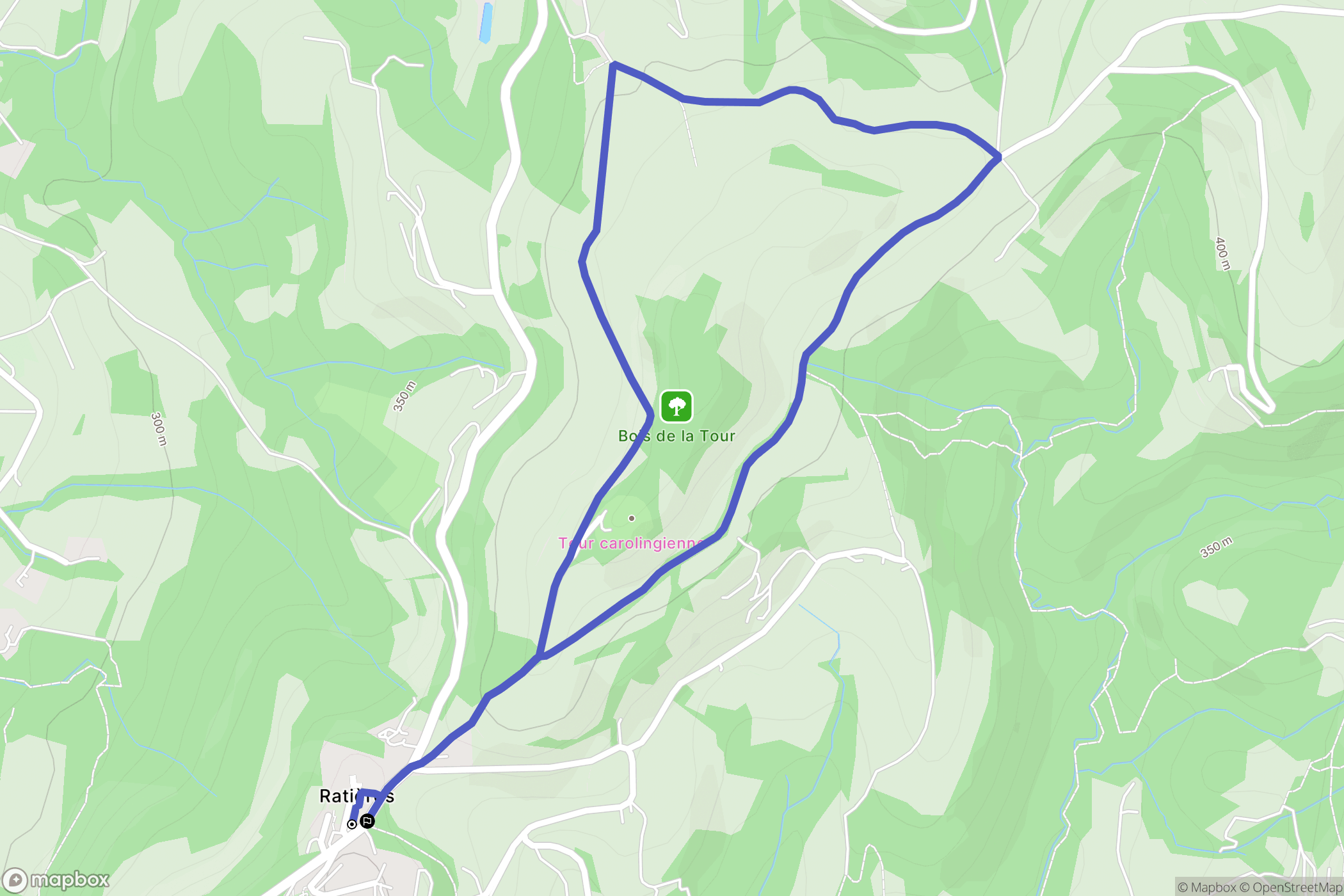 Ratières : carte du parcours de randonnée - France