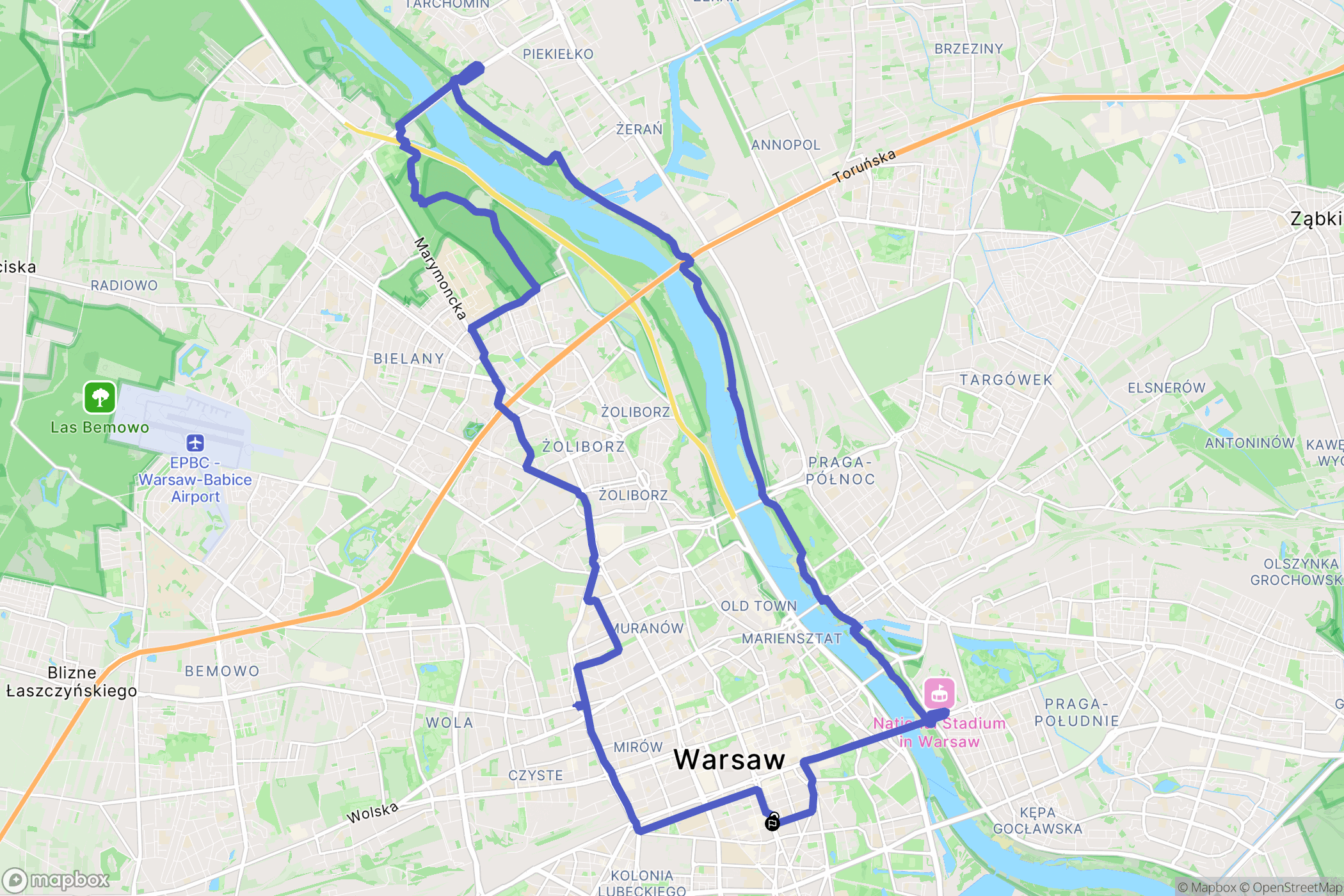 Warszawa: mapa trasy - Poland