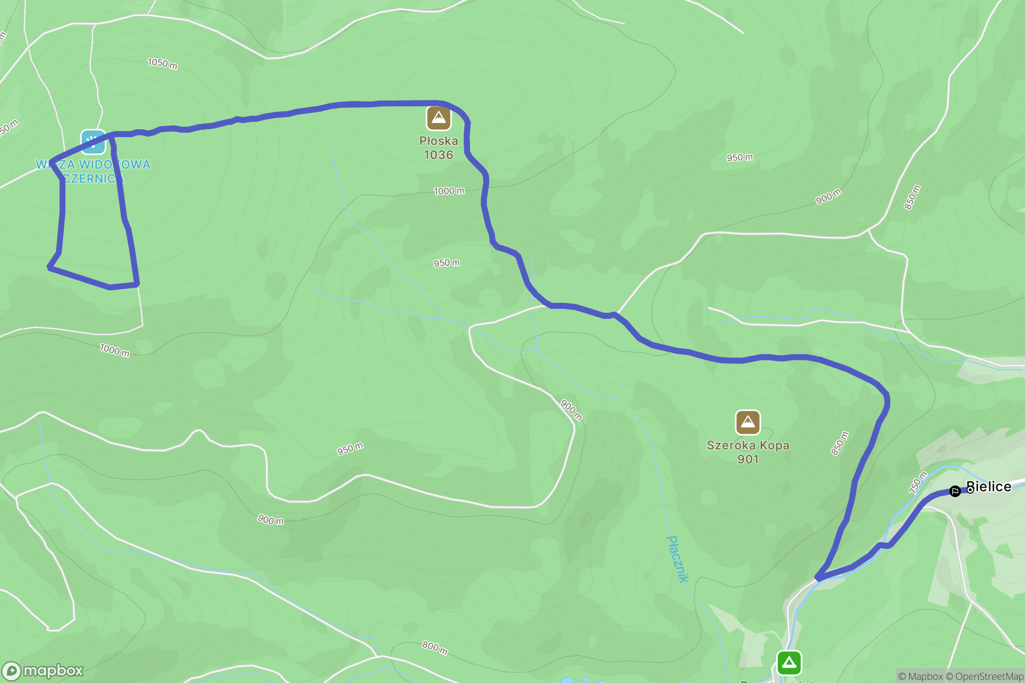 Bielice: mapa trasy - Poland