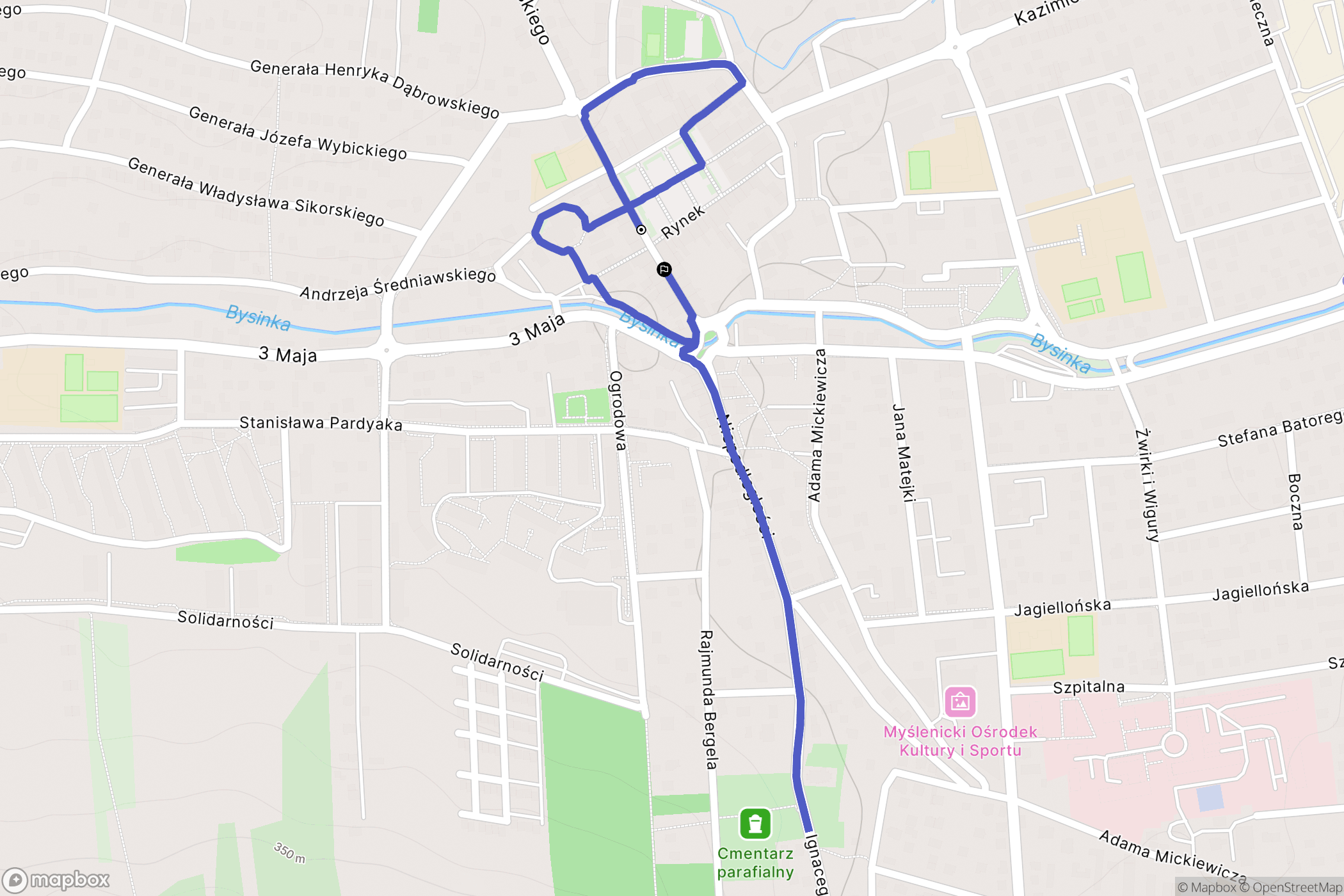 Myślenice: mapa trasy - Poland