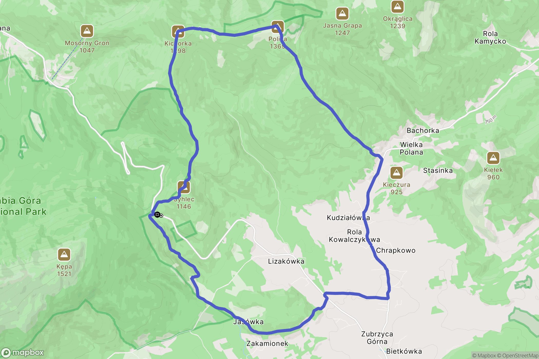 Zubrzyca Górna: mapa trasy - Poland