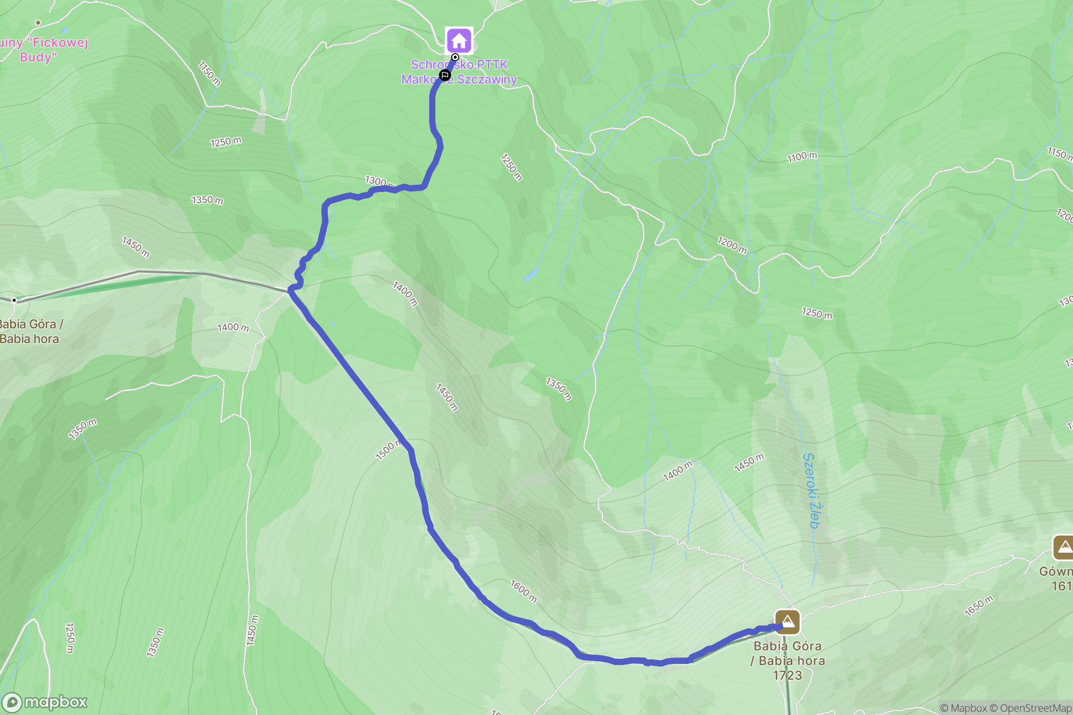 Zawoja: mapa trasy - Poland