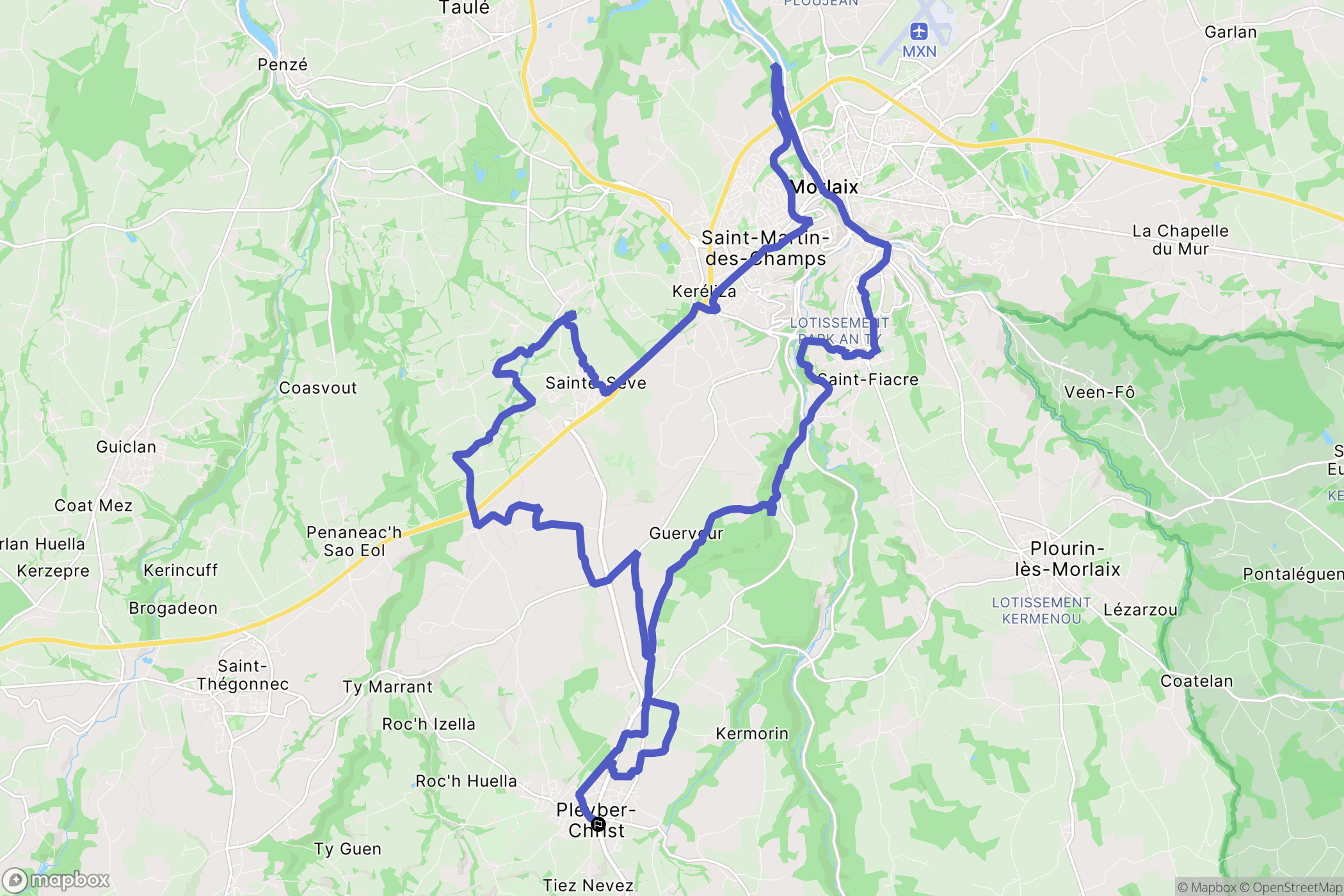 Pleyber-Christ : carte du parcours de randonnée - France