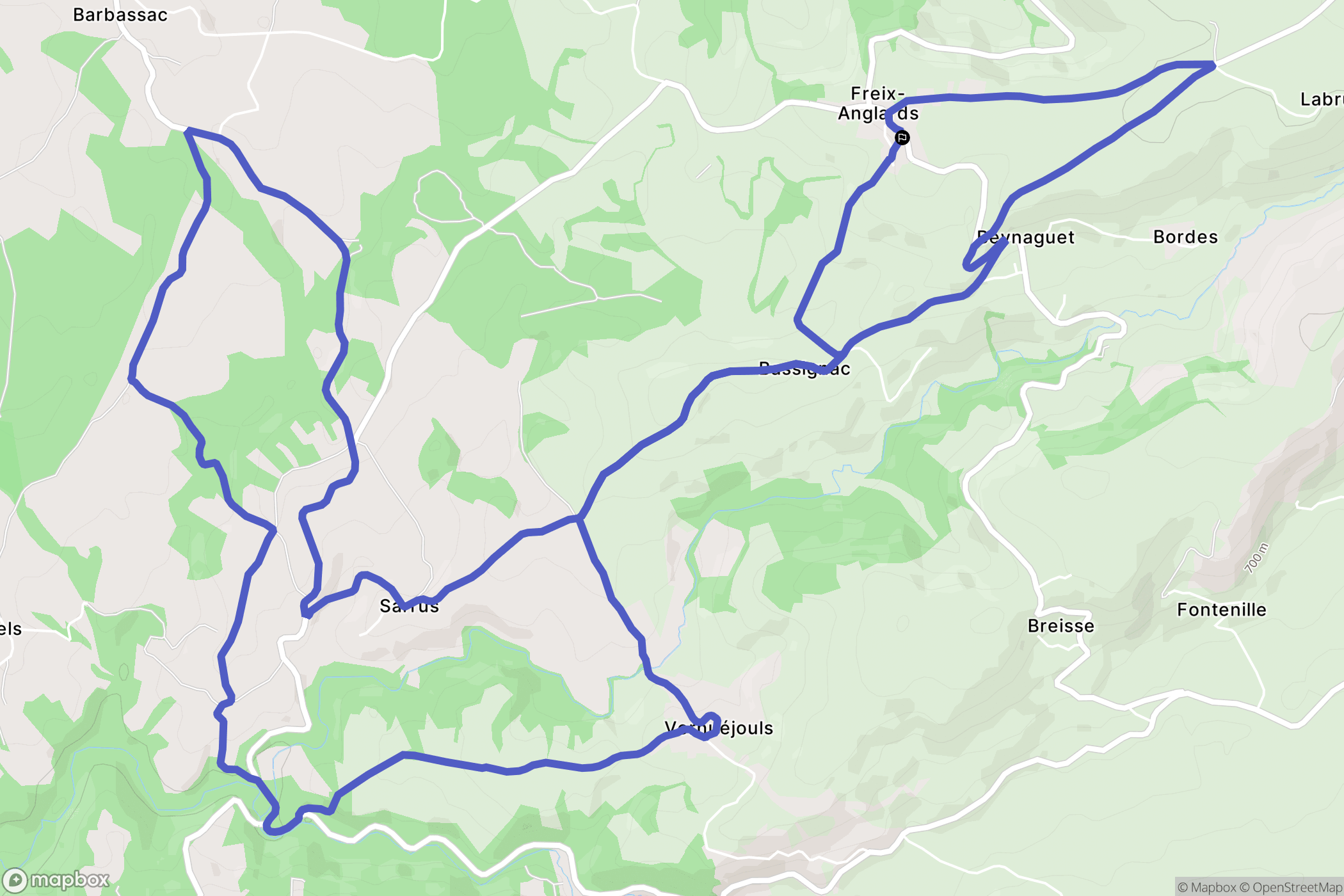 Freix-Anglards : carte du parcours de randonnée - France