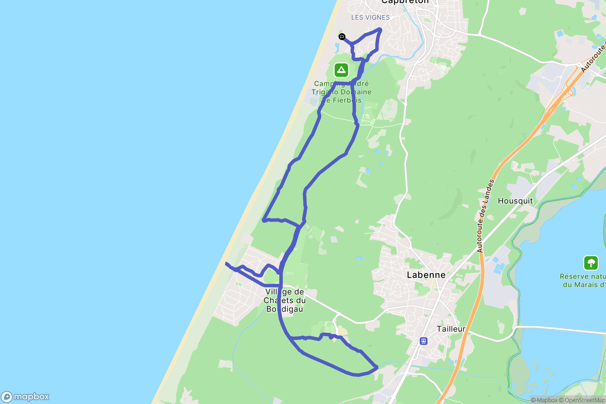 Capbreton : carte du parcours de randonnée - France