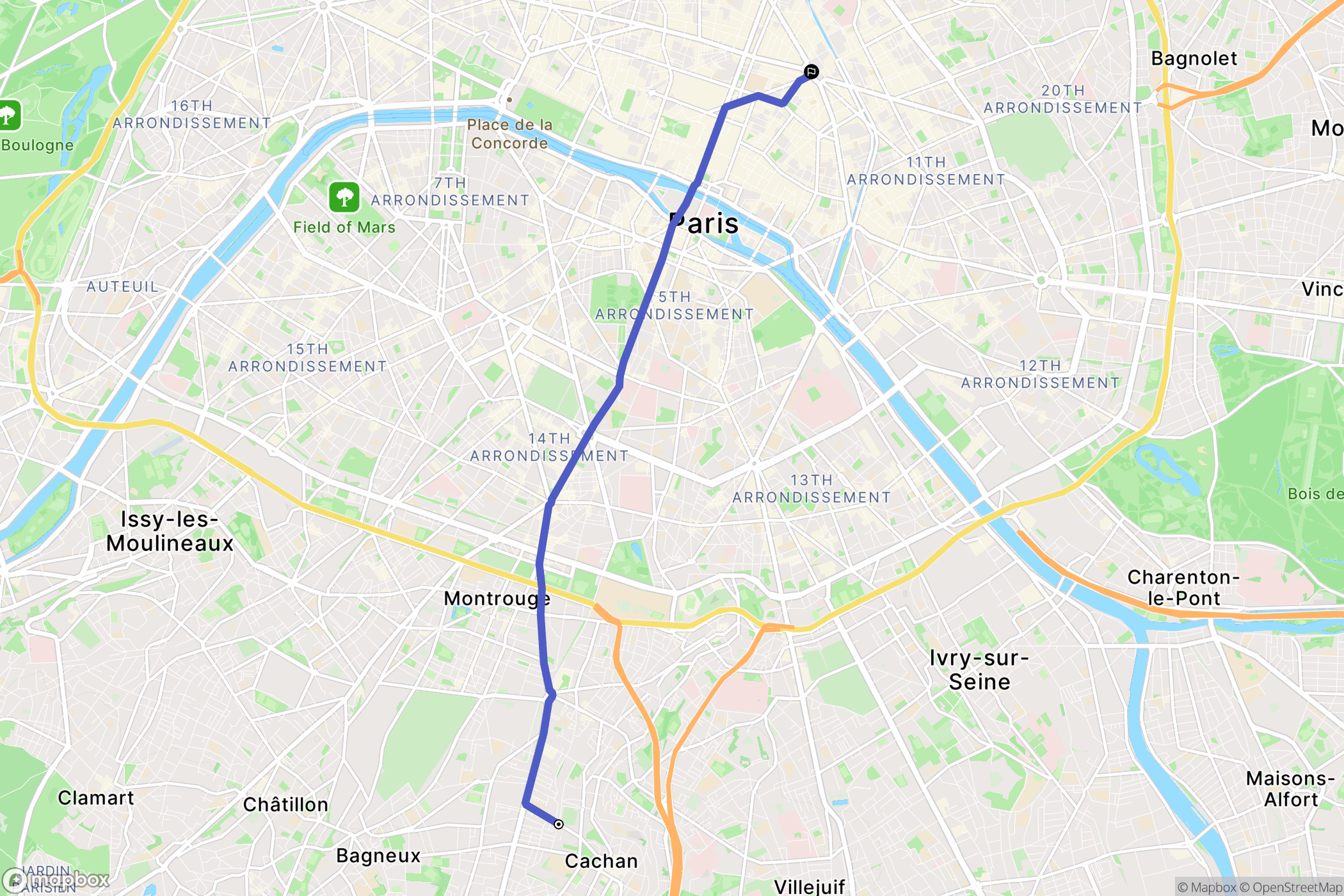 Cachan : carte du parcours de randonnée - France