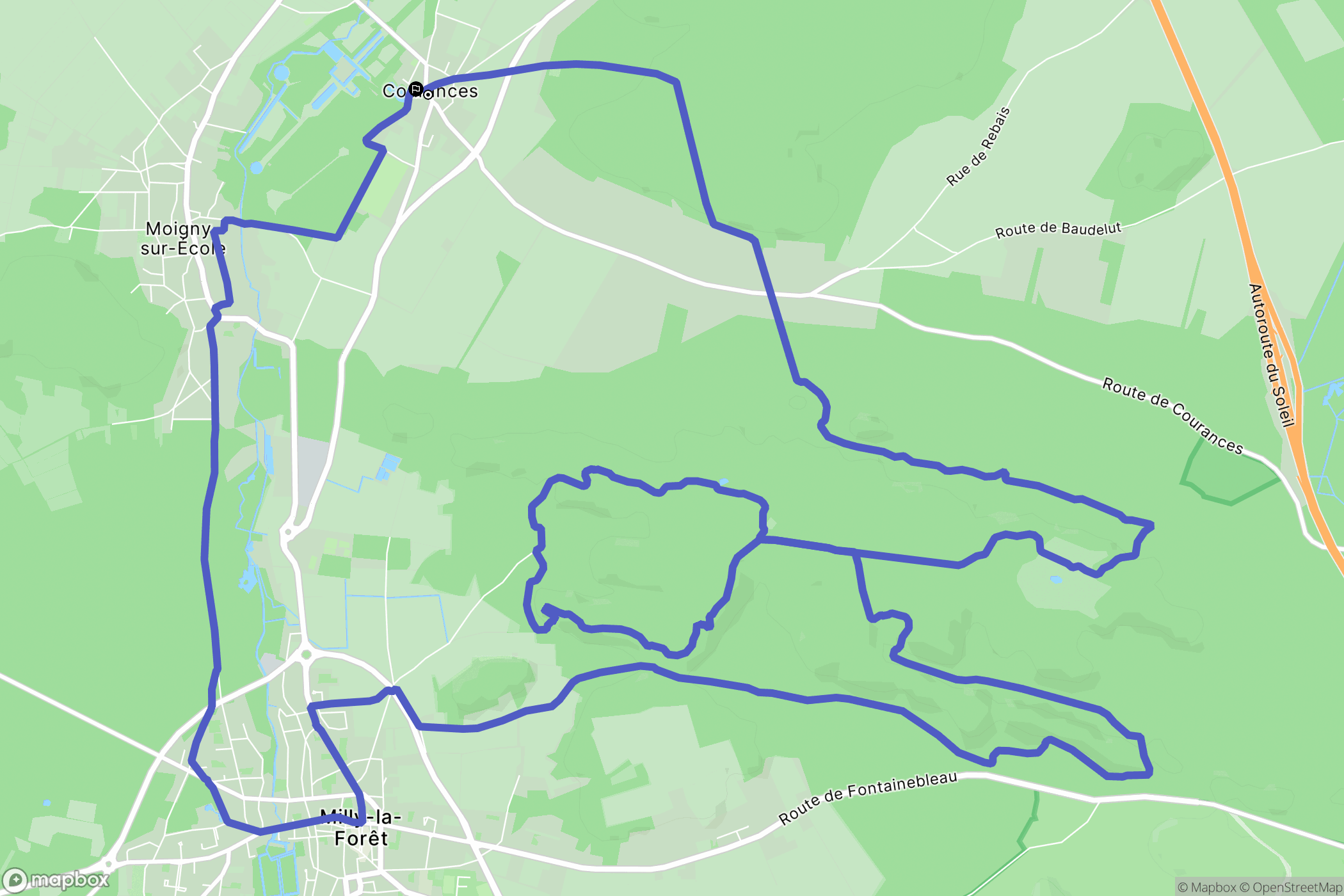 Courances : carte du parcours de randonnée - France