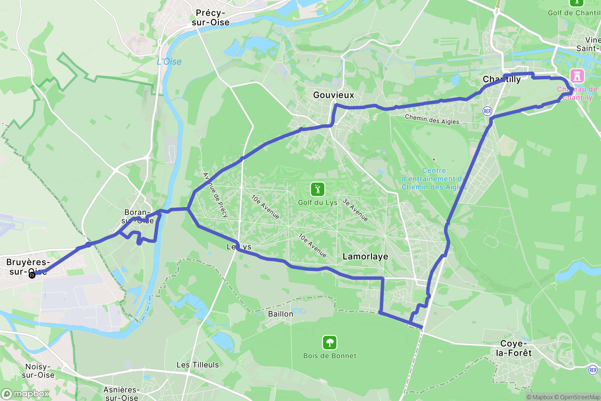 Bruyères-sur-Oise : carte du parcours de randonnée - France