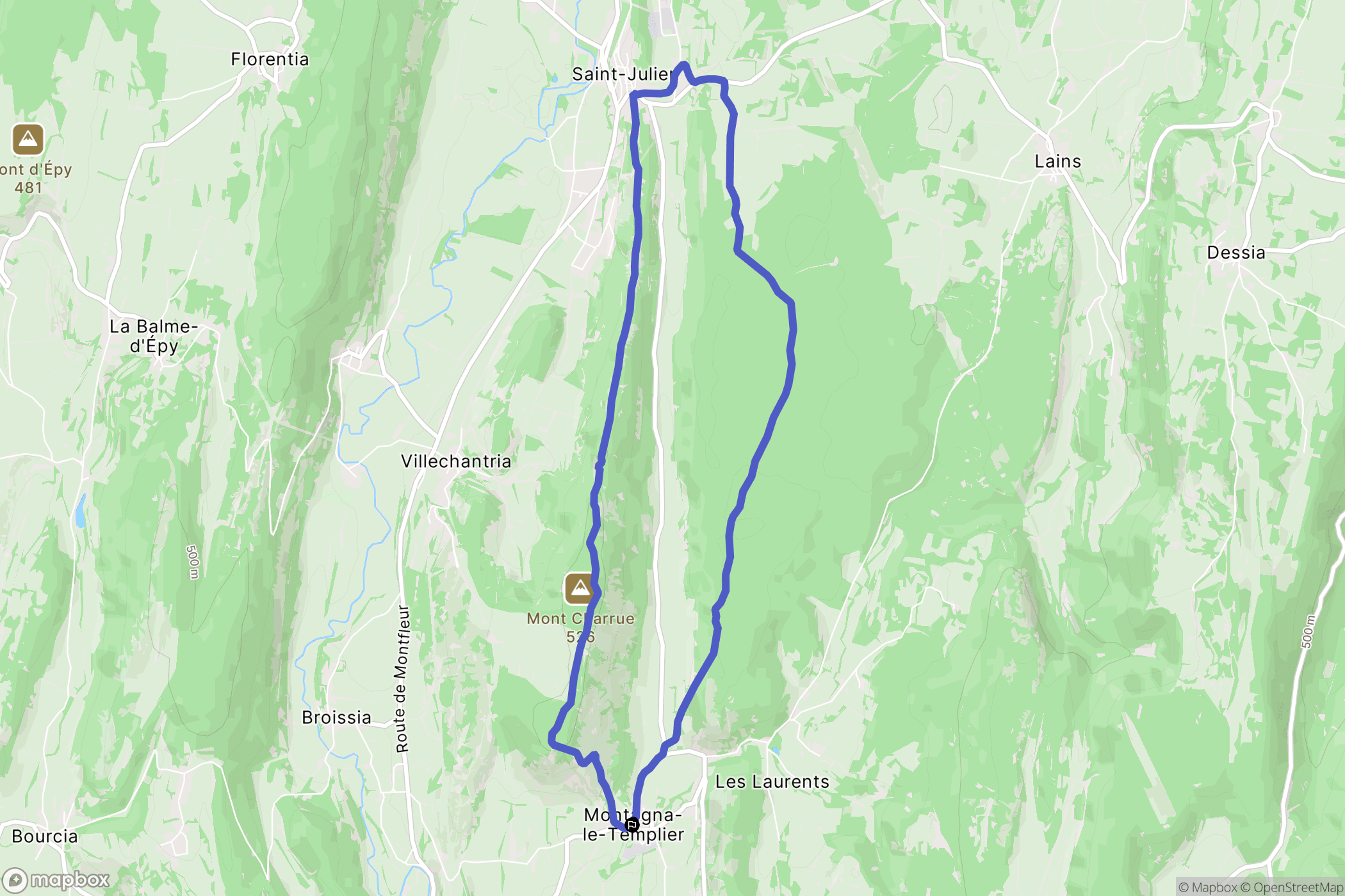 Montlainsia : carte du parcours de randonnée - France