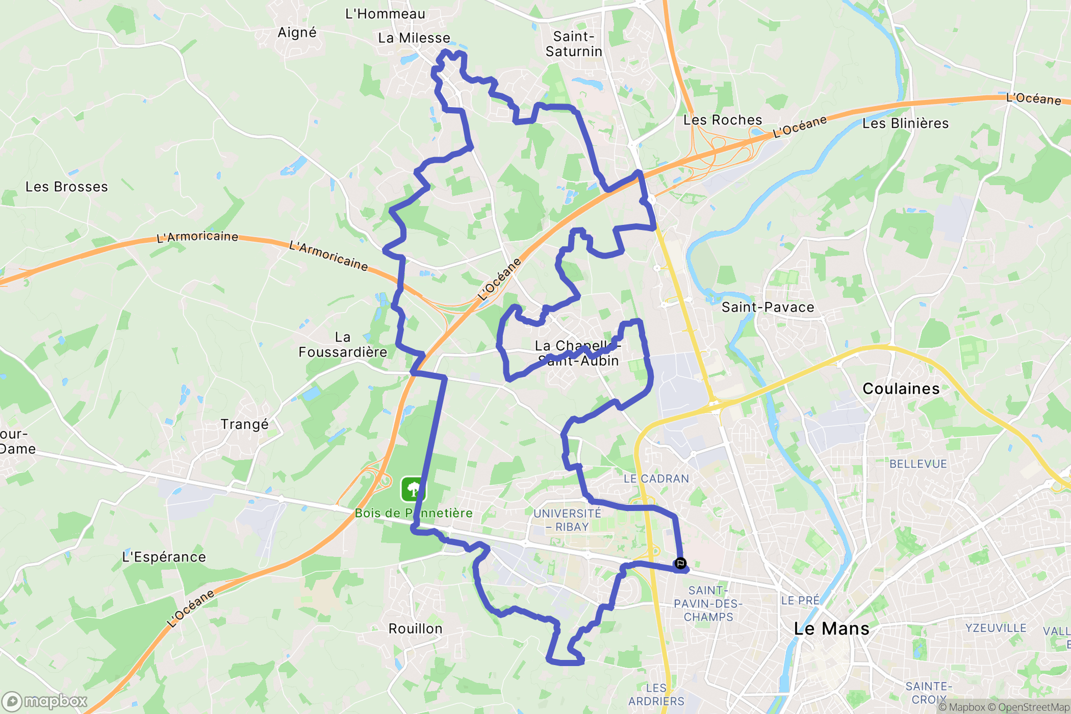 Le Mans : carte du parcours de randonnée - France