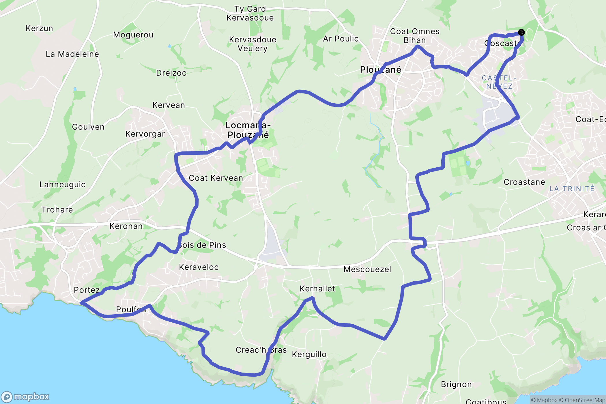 Plouzané : carte du parcours de randonnée - France