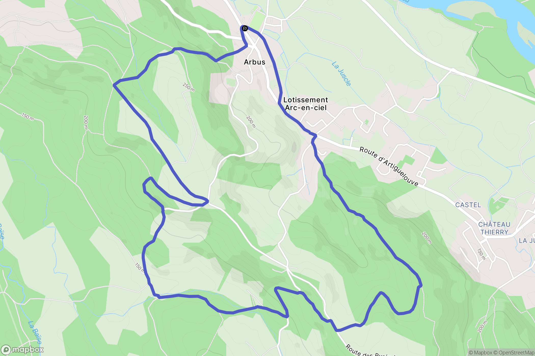 Arbus : carte du parcours de randonnée - France