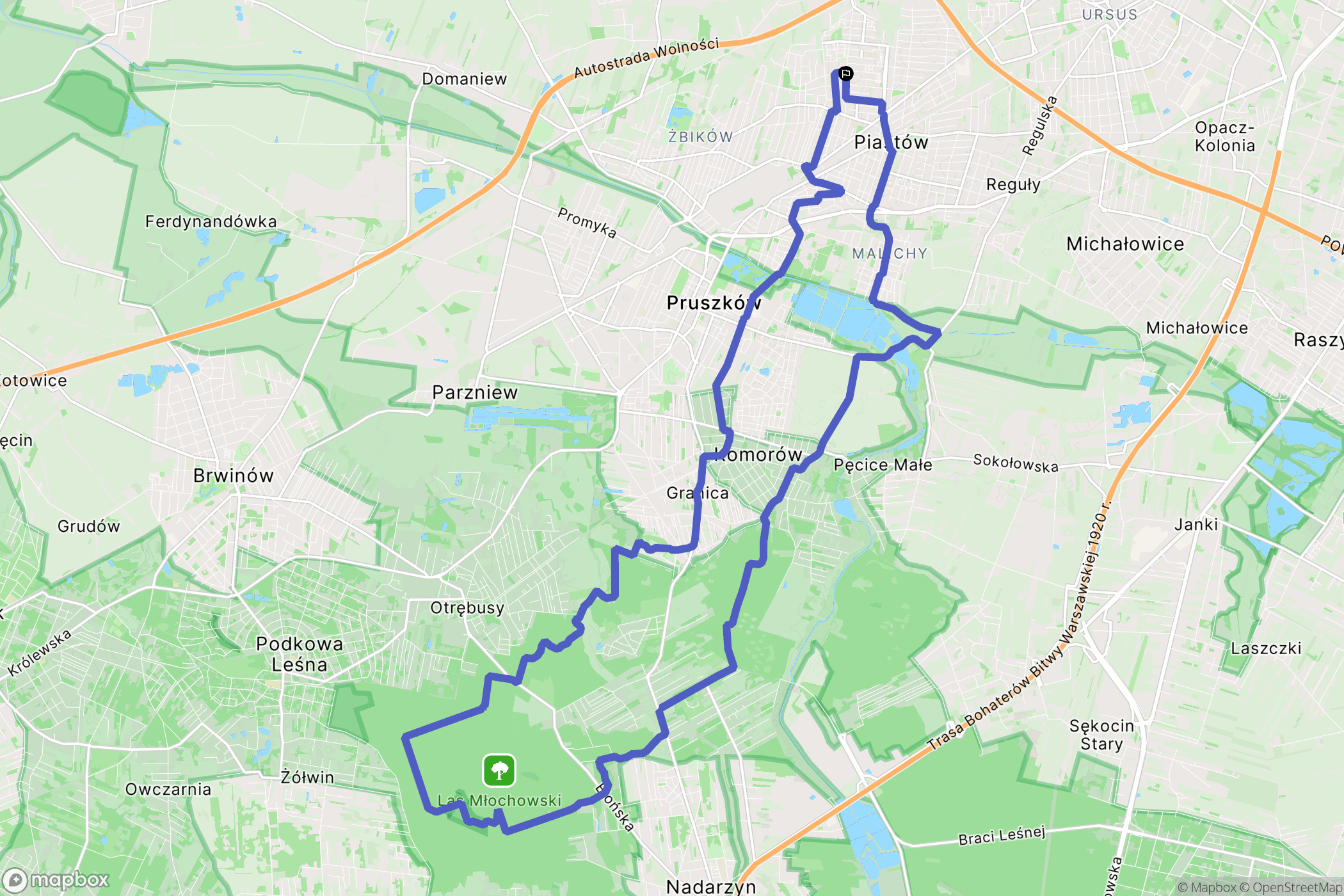 Piastów: mapa trasy - Poland