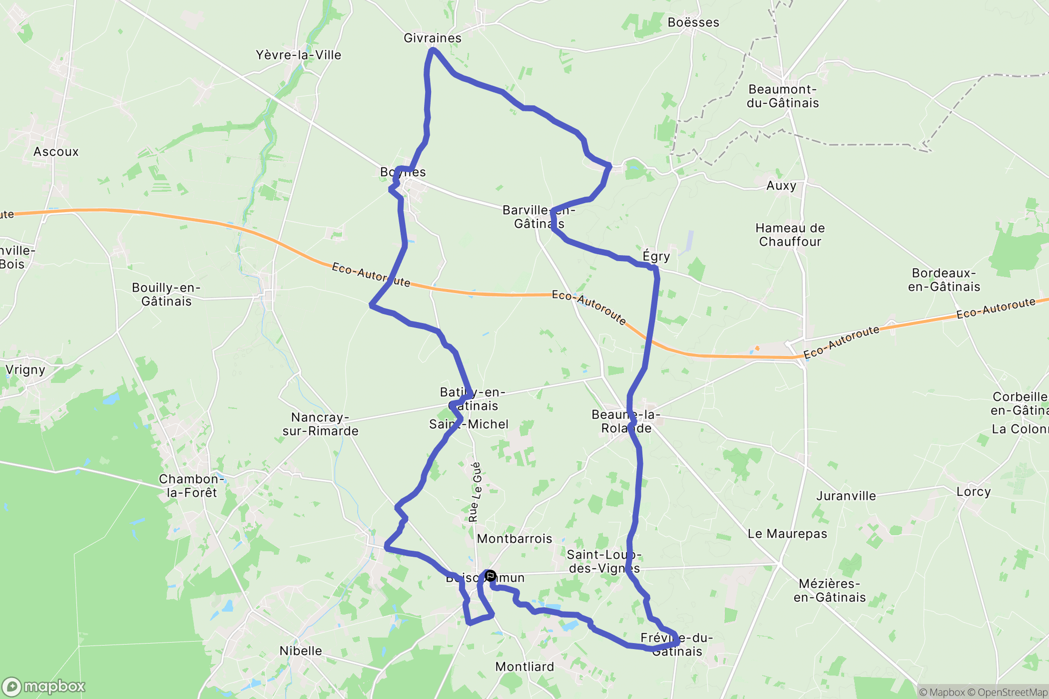 Boiscommun : carte du parcours de randonnée - France